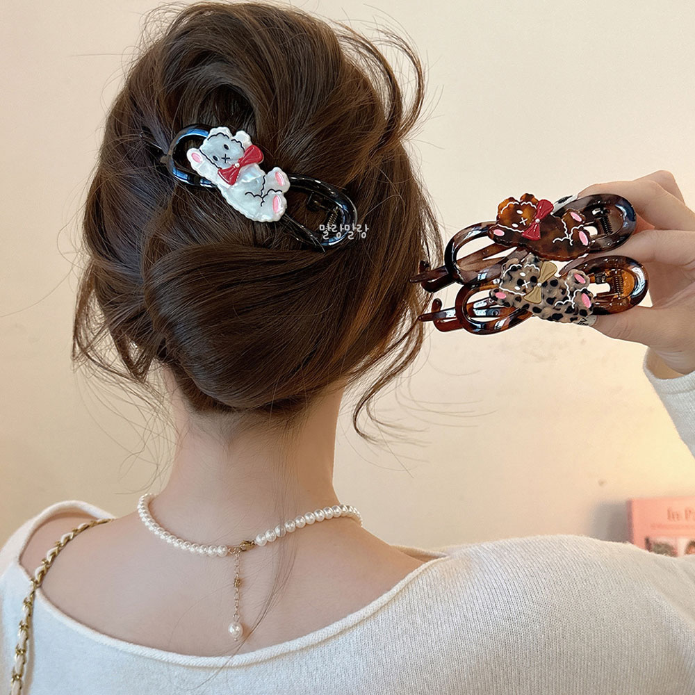 곰돌이 트위스트 바나나삔 셀룰로오스집게핀 올림머리헤어핀 - 상품 이미지