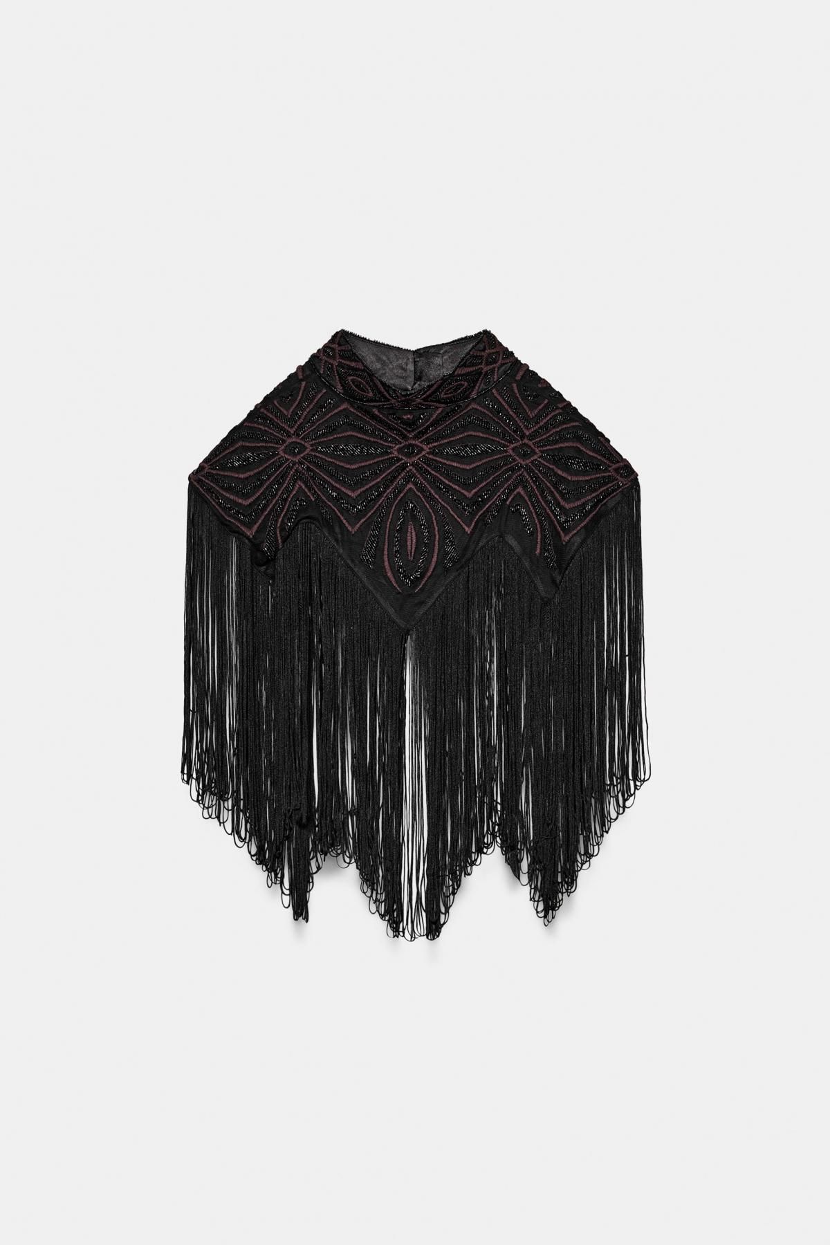 자라 프린지 비즈 튤 케이프 탑 4751/217 BLACK - 상품 이미지