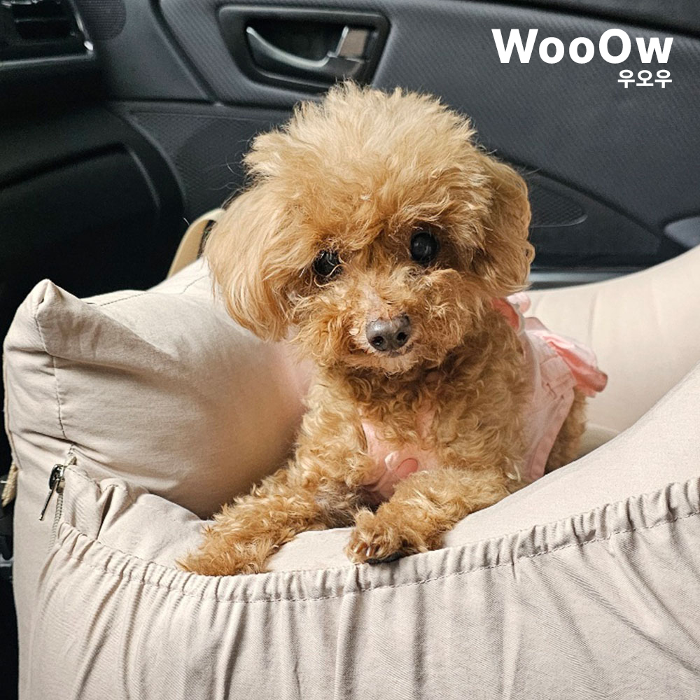 우오우 강아지 카시트 이동가방 대형 뒷자리 조수석 자동차시트 아이보리 M - 상세 이미지 3