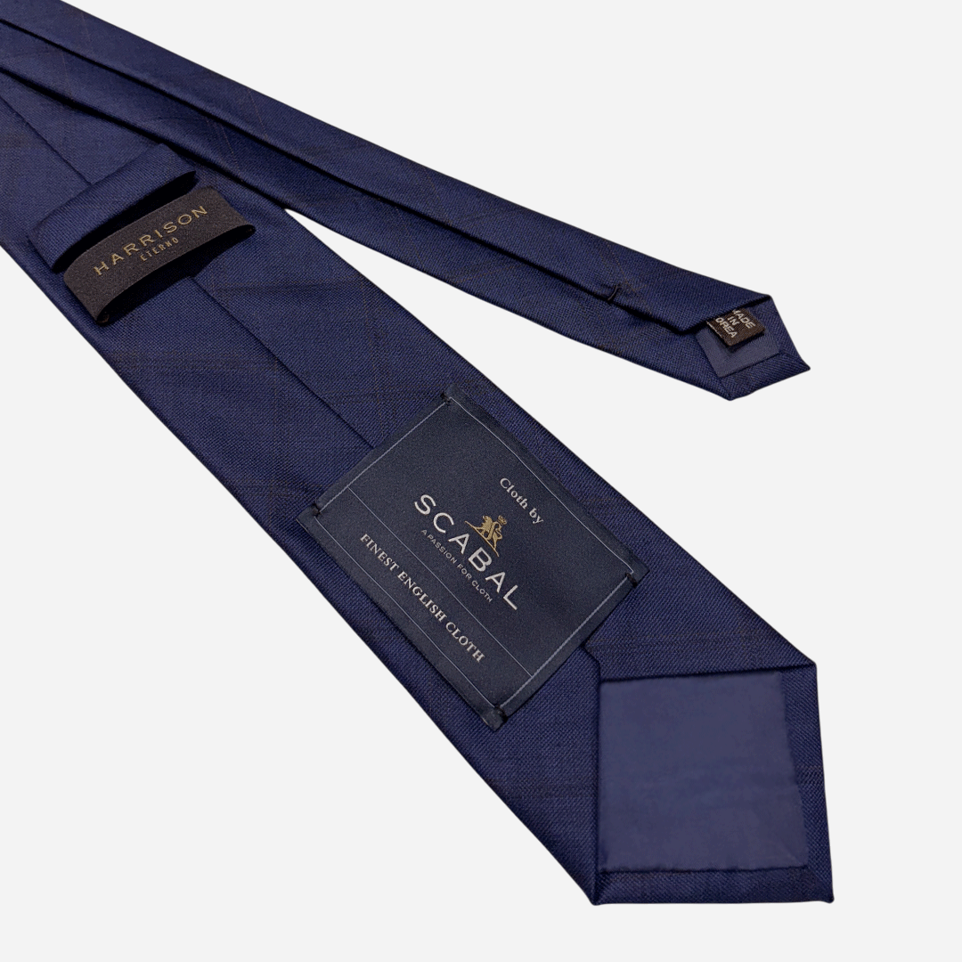 [해리슨테일러] 영국 SCABAL 스카발 핸드메이드 제작 넥타이 (blue navy windowpane check-brown stitch) - 상세 이미지 3