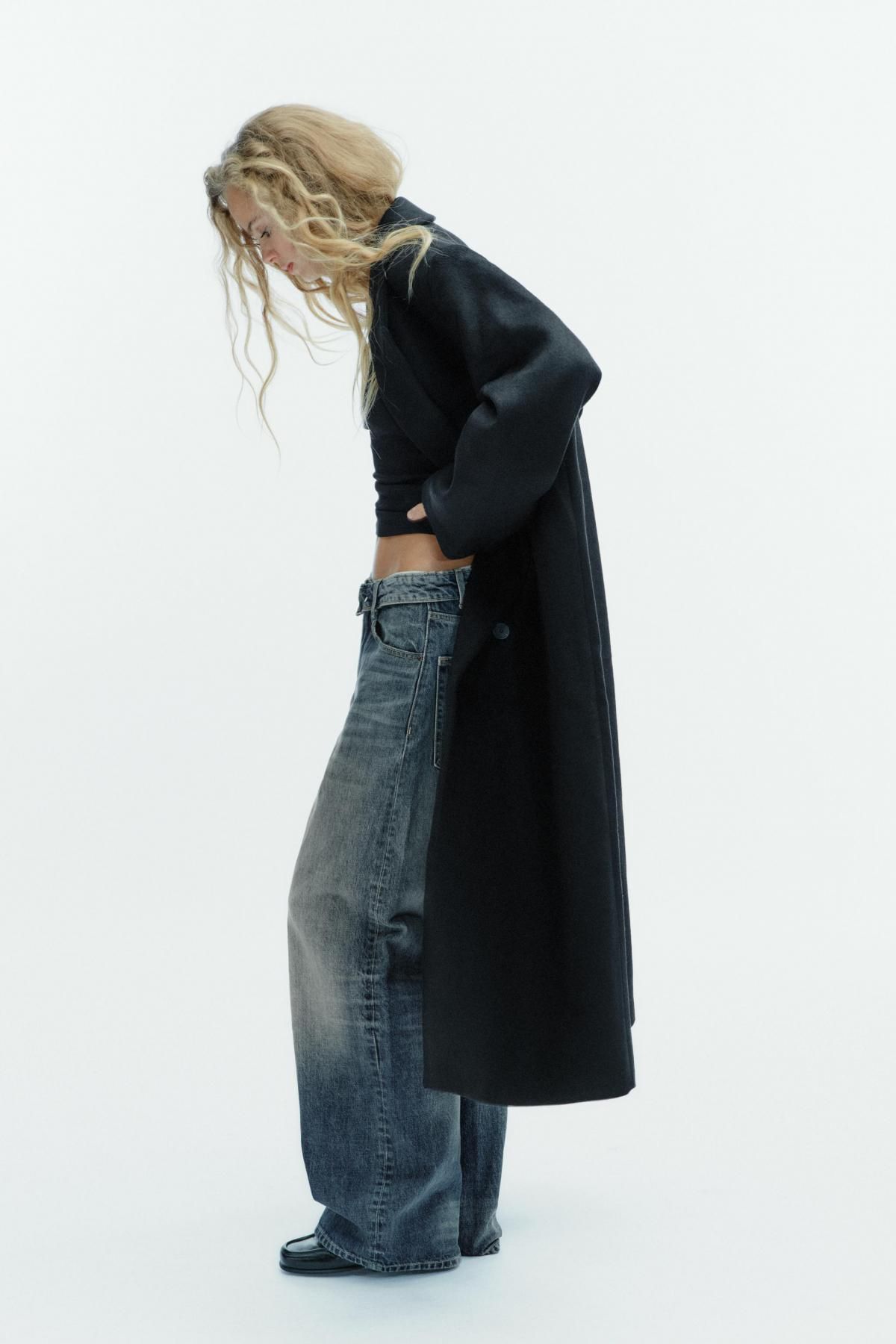 자라 울 블렌드 롱 더블 코트 블랙 1255/708 BLACK - 상세 이미지 5