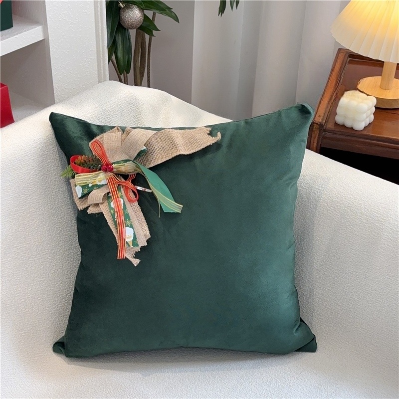 크리스마스 분위기 쿠션 커버 세트 쇼파 등 받이 데코레이션 장식 리본 녹색 45cm 커버 - 상품 이미지