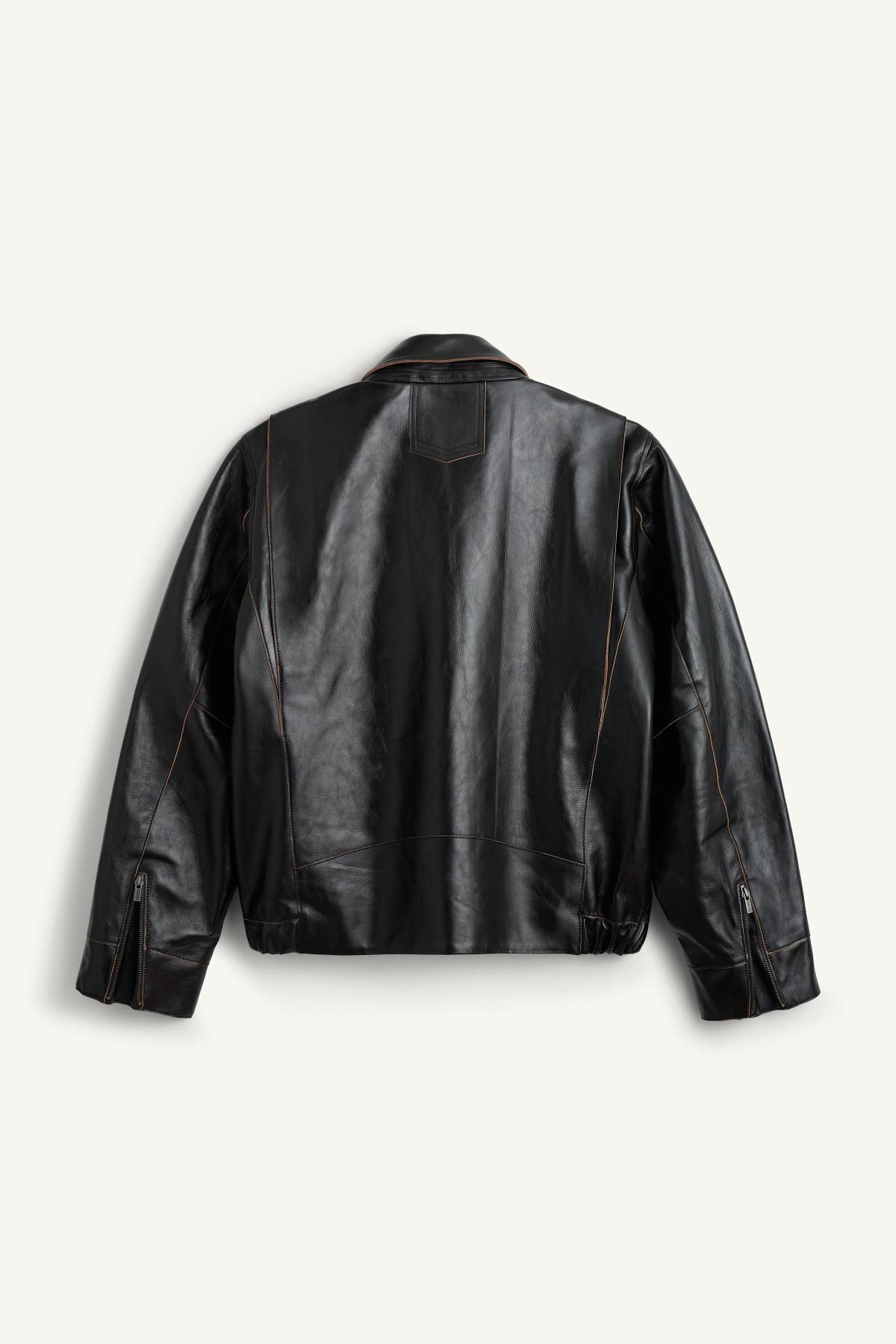 자라 글로시 레더 테크니컬 라이더 재킷 5479/702 BLACK / BROWN 이미지 6
