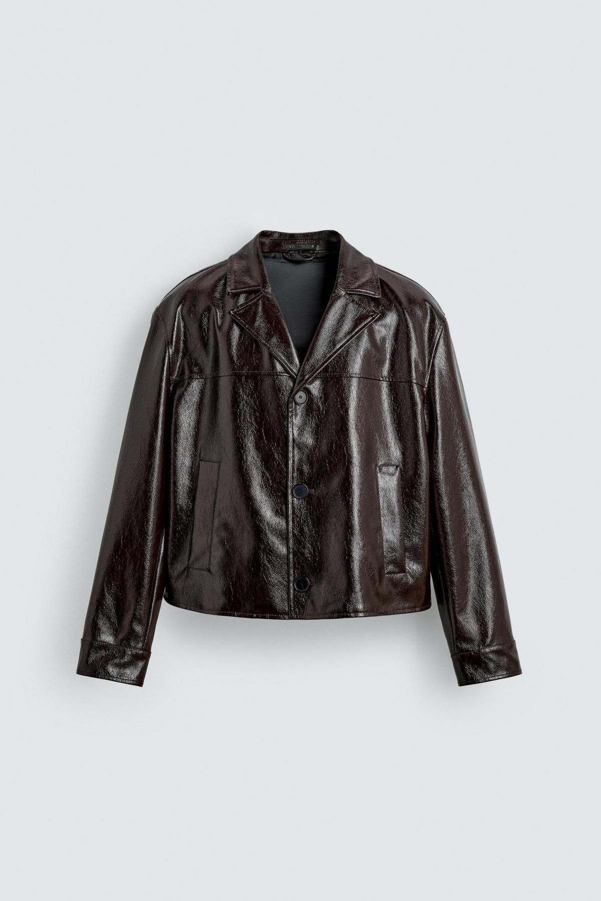 자라 크롭 레더 이펙트 테크니컬 재킷 3548/750 DARK BROWN - 상품 이미지