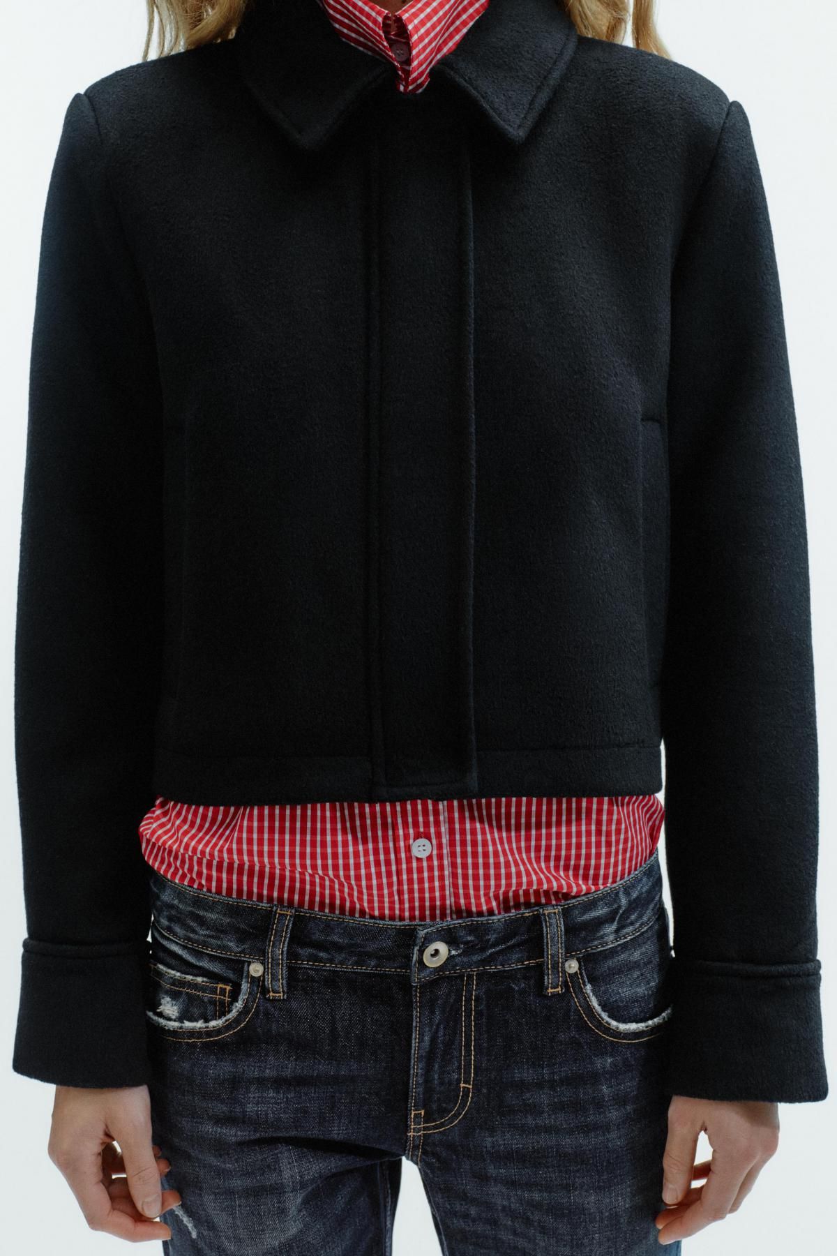 자라 울 블렌드 포켓 크롭 재킷 1255/718 BLACK - 상세 이미지 4