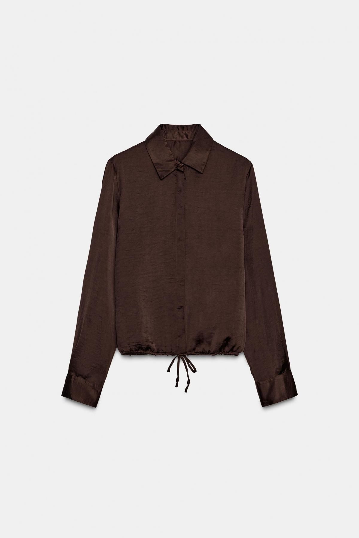 자라 드로스트링 새틴 긴팔 셔츠 9842/987 BROWN - 상품 이미지