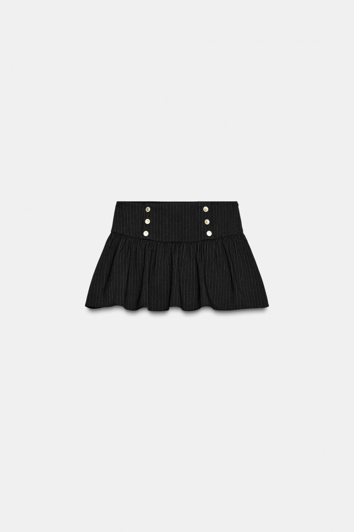 자라 플리츠 미니 스커트 버튼 디테일 9871/657 BLACK - 상품 이미지