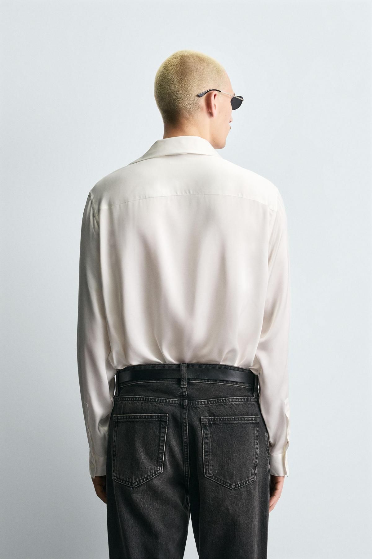 자라 테크니컬 비스코스 타이 긴팔 셔츠 9371/961 OYSTER-WHITE - 상세 이미지 4