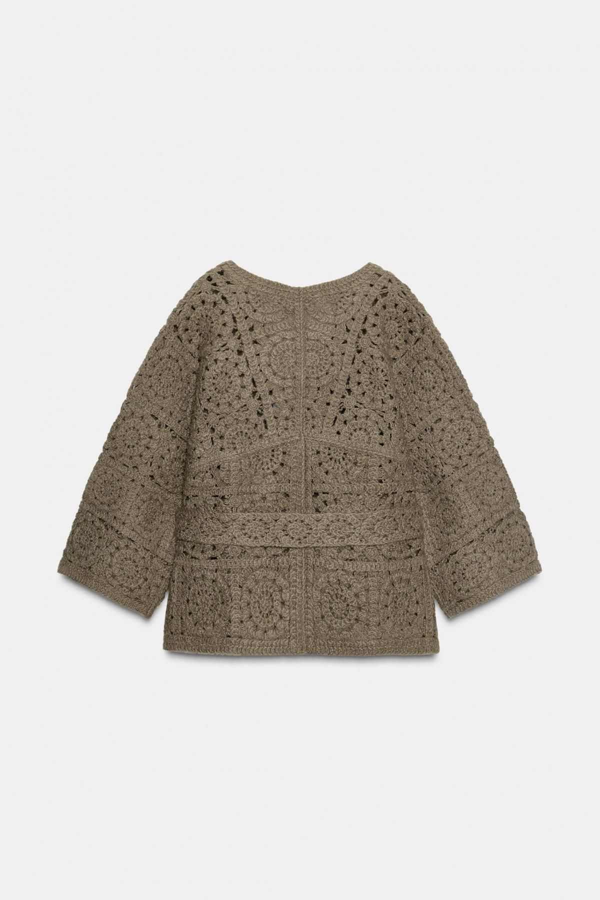 자라 레이스 오픈니트 벨티드 라운드넥 가디건 1957/107 LIGHT KHAKI 이미지 7
