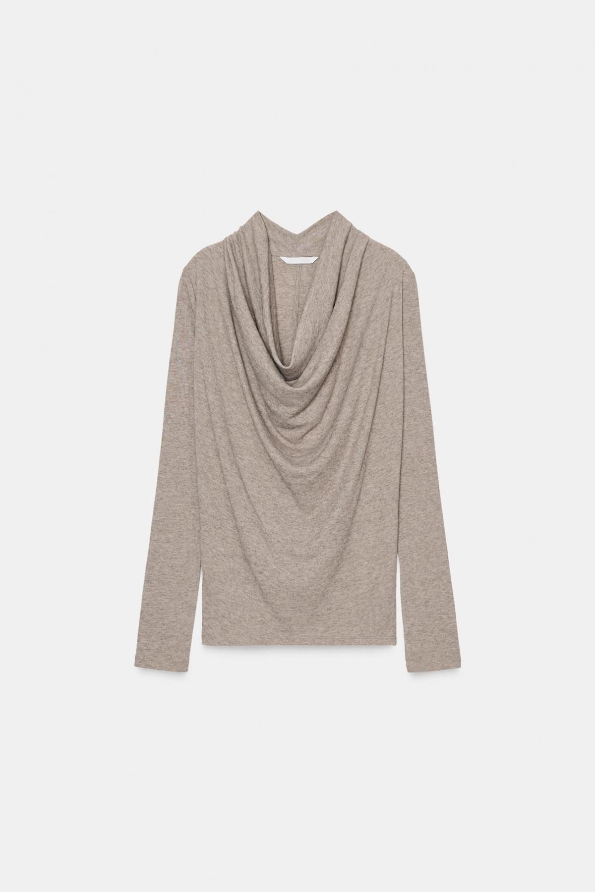 자라 드레이프 라이오셀 울 긴팔 티셔츠 3431/638 BEIGE MARL - 상품 이미지