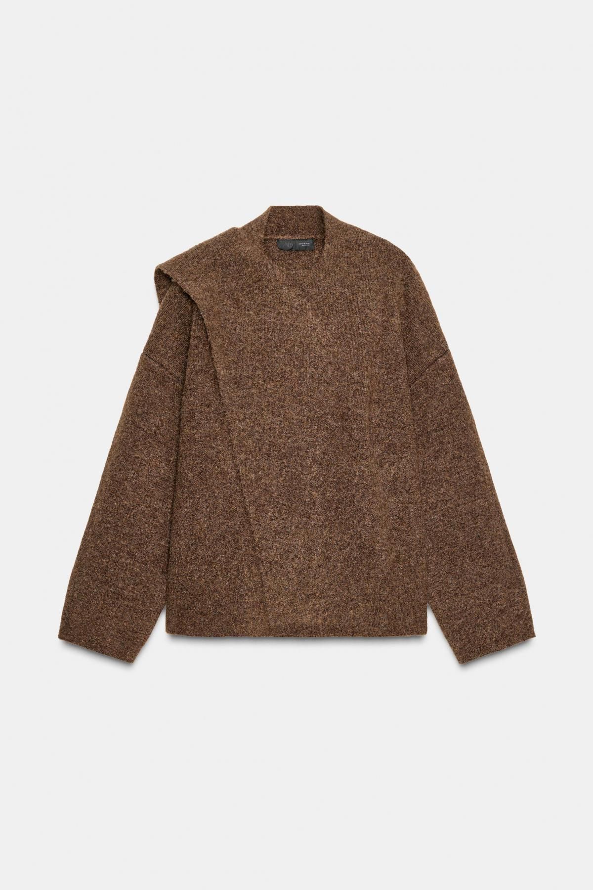 자라 스카프 디테일 라운드넥 가디건 9598/190 BROWN - 상품 이미지
