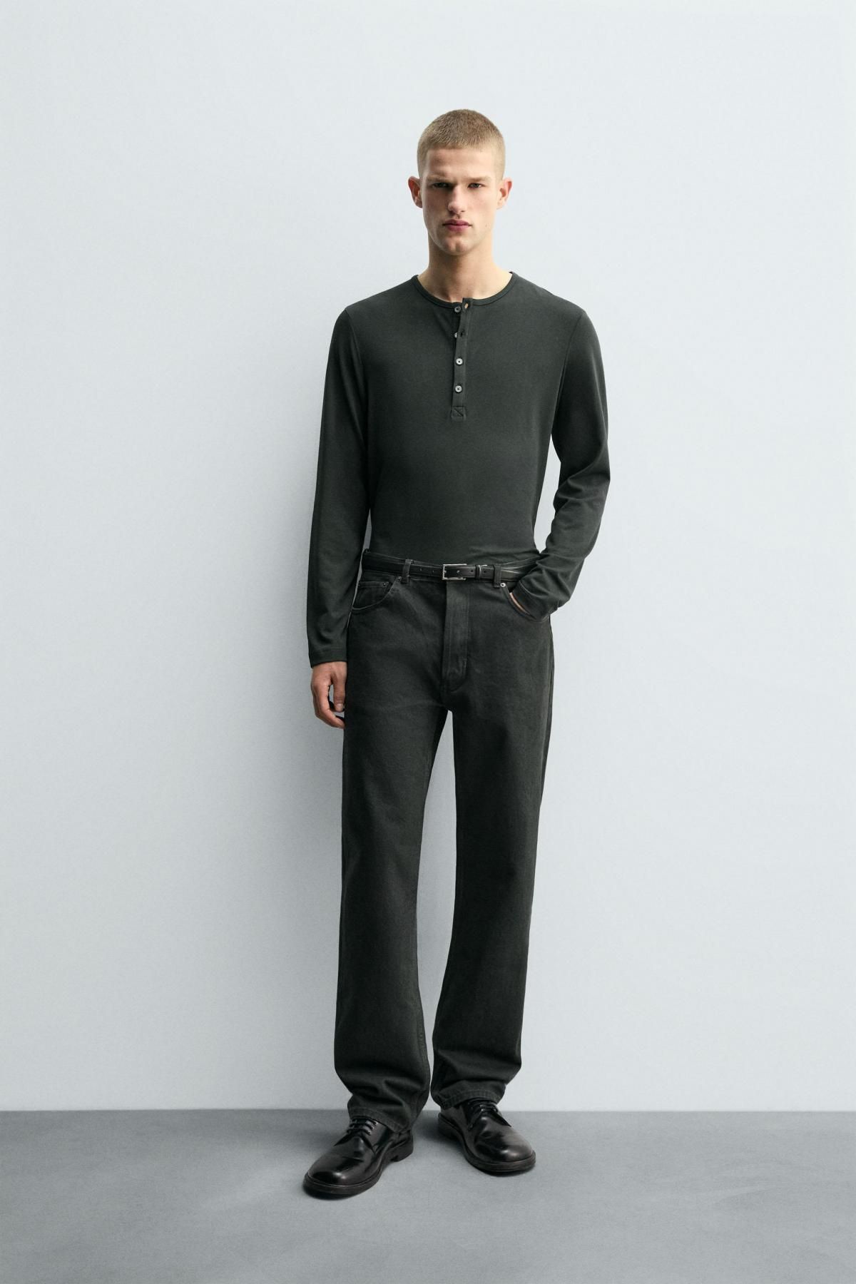 자라 릴랙스핏 헨리넥 긴팔 티셔츠 4087/396 DARK GREY - 상세 이미지 2