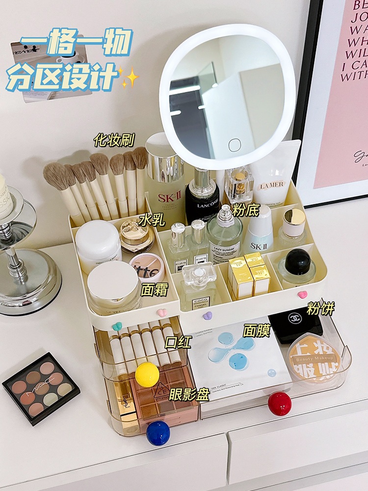 화장품 정리함 수납 선반 회전 아크릴 트레이 수납함 브러쉬 정리대 뚜껑있는 투명 칸막이 - 상세 이미지 2