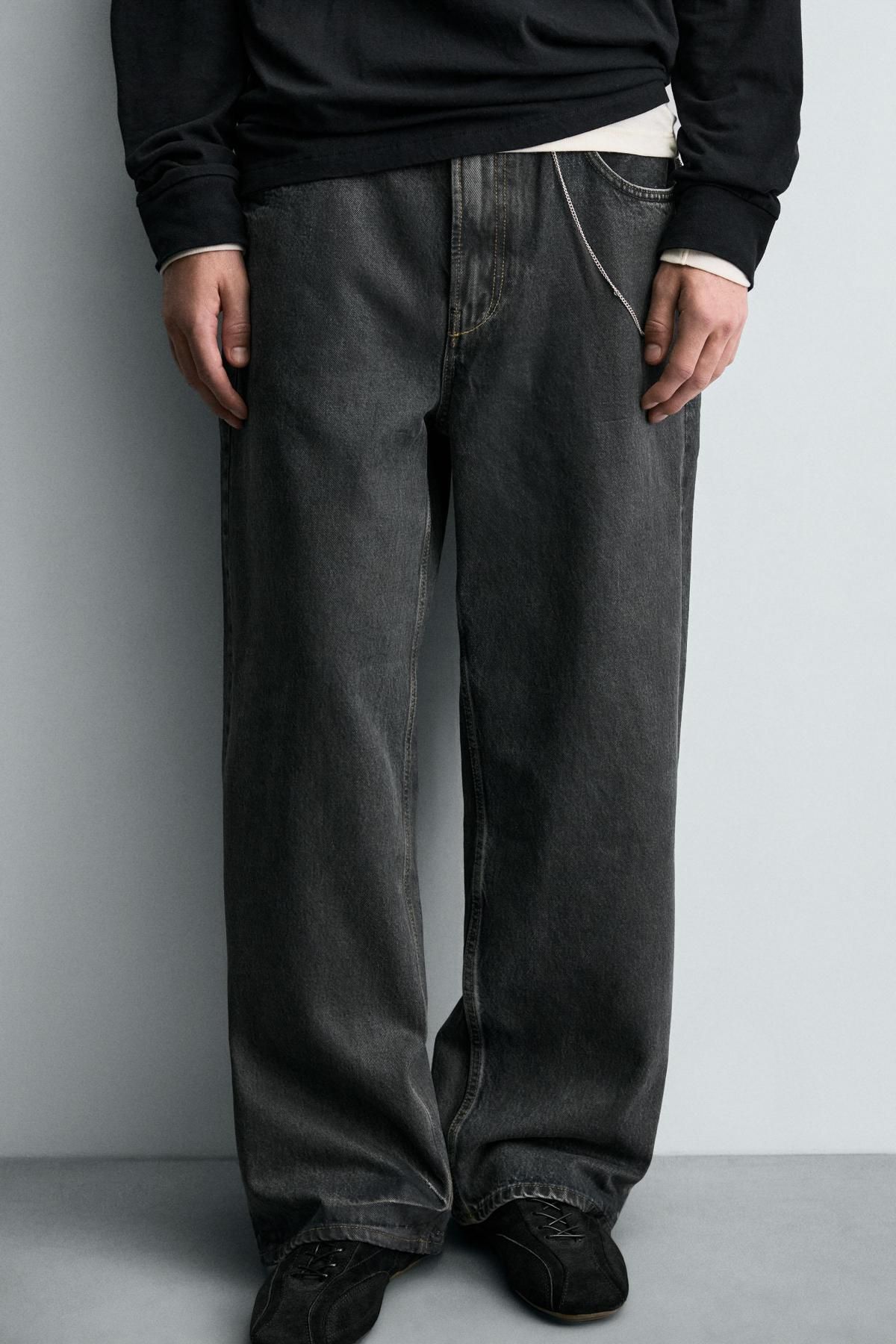 자라 왁스드 테크니컬 배기핏 데님 팬츠 9794/380 CHARCOAL - 상품 이미지