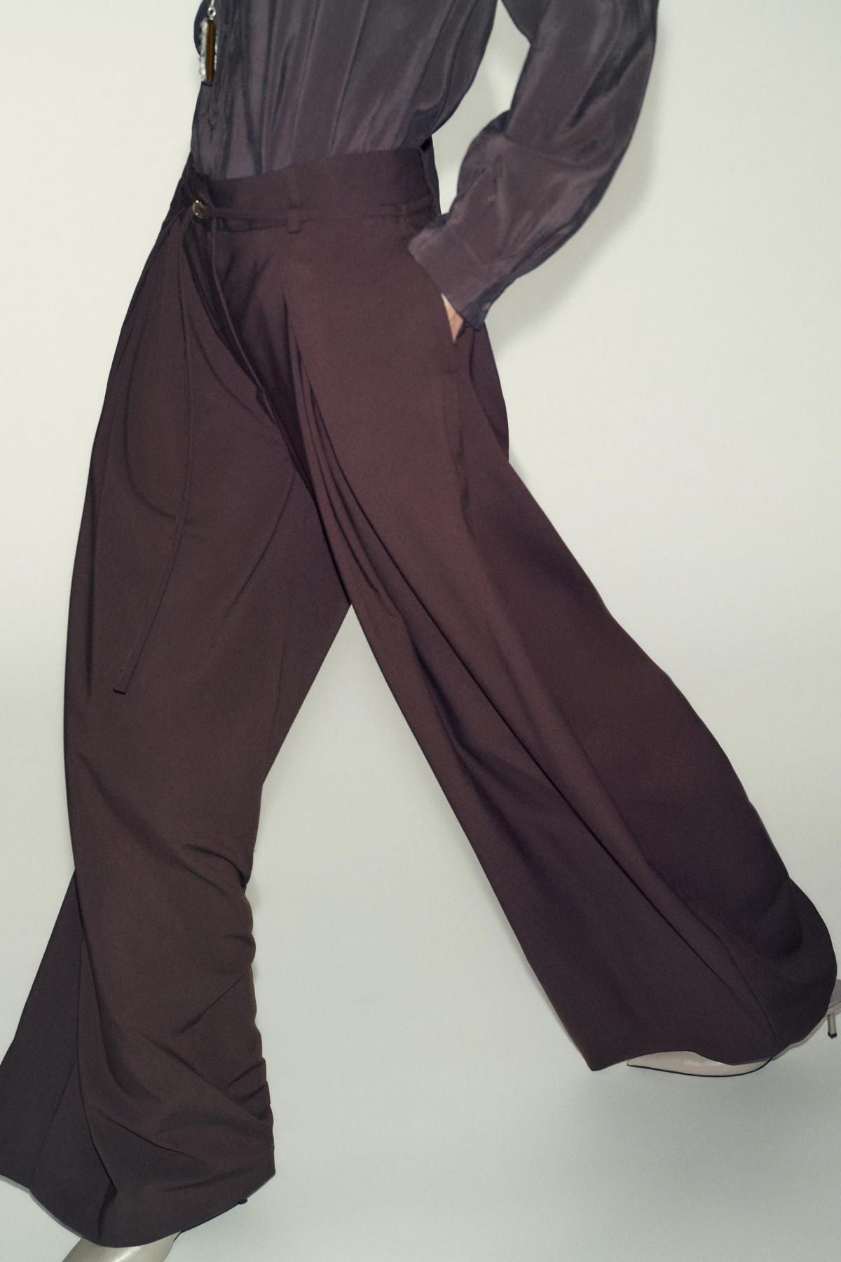 자라 하이웨이스트 테일러드 벨트 와이드 팬츠 2007/686 BROWN - 상세 이미지 3