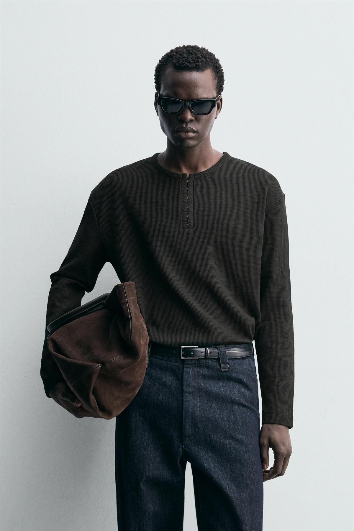 자라 베이직 골지 헨리넥 긴팔 티셔츠 3992/375 BLACK - 상세 이미지 3