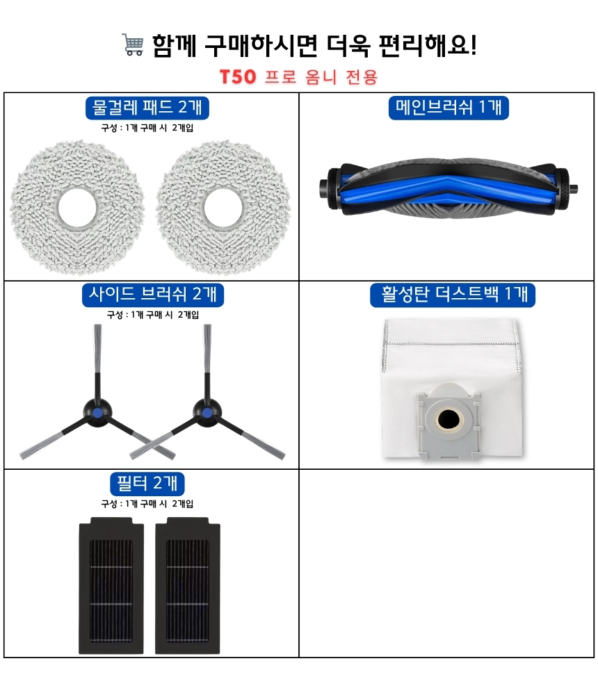 [호환] 에코백스 T50 프로 옴니 소모품 물걸레 2EA