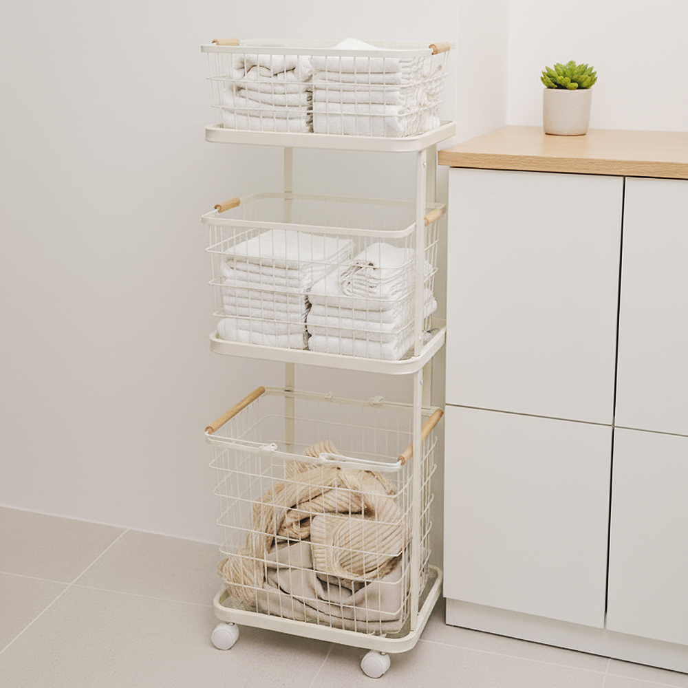 모노 베이직 이동식 3단 빨래바구니 세탁바구니 빨래통 바스켓 제품 이미지