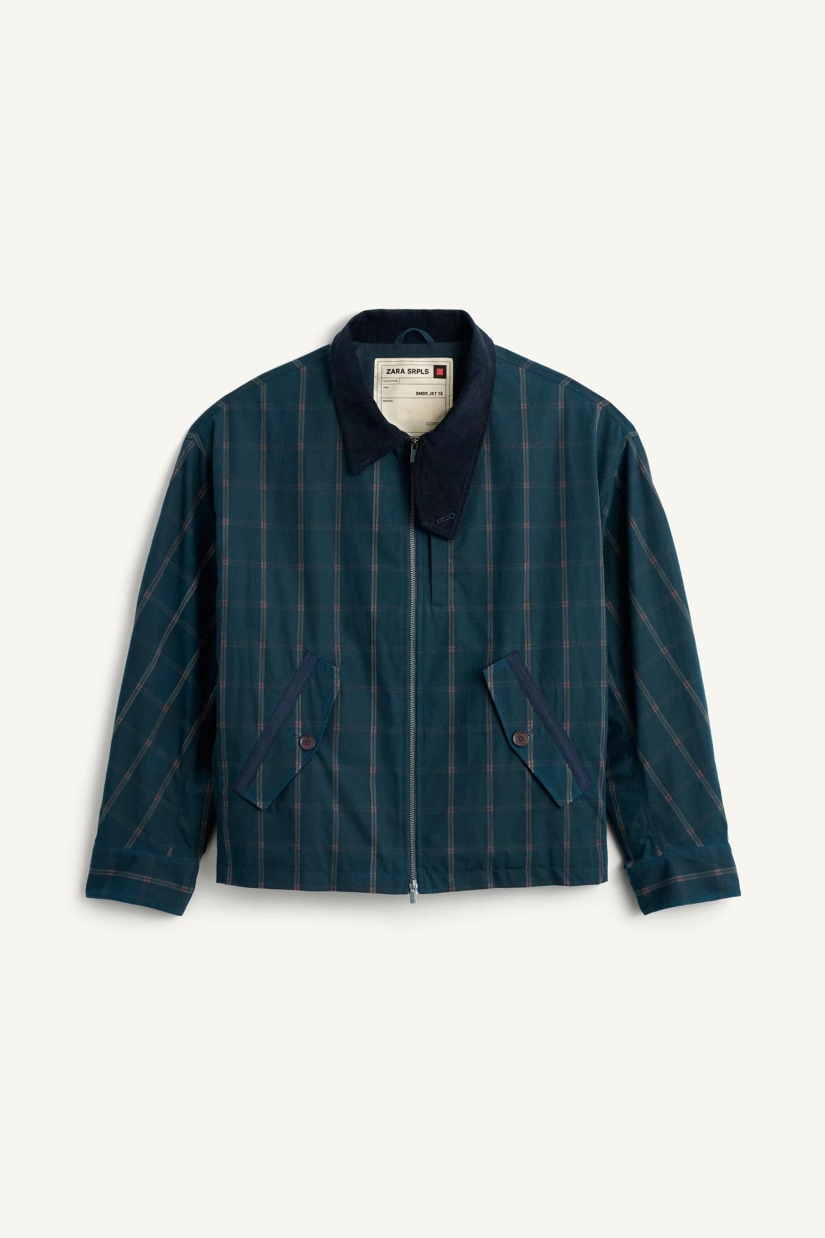 자라 테크니컬 크롭핏 체크 재킷 5854/005 NAVY BLUE - 상품 이미지
