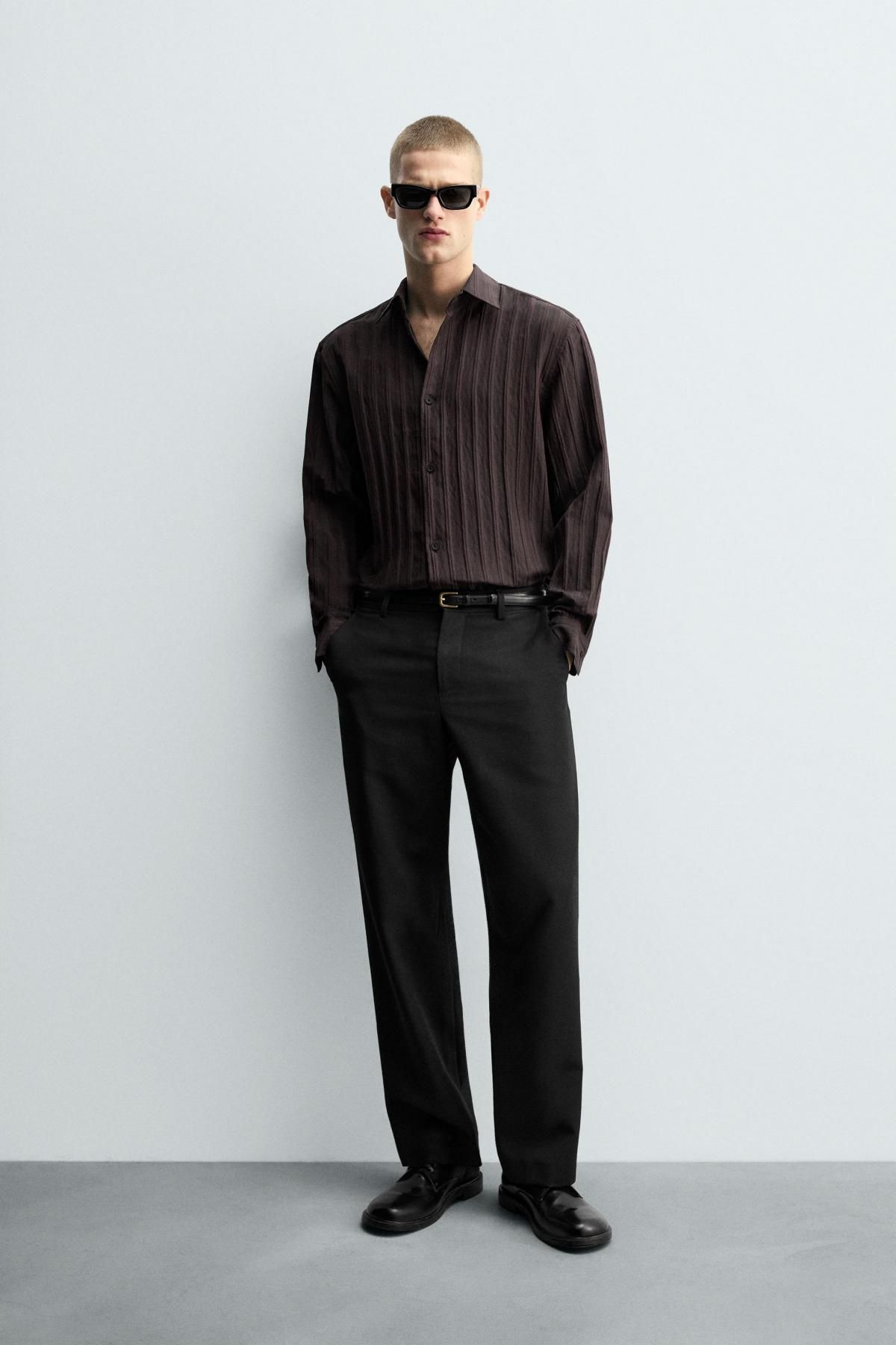 자라 스트라이프 자카드 릴렉스핏 긴팔 셔츠 1034/981 BROWN - 상세 이미지 2