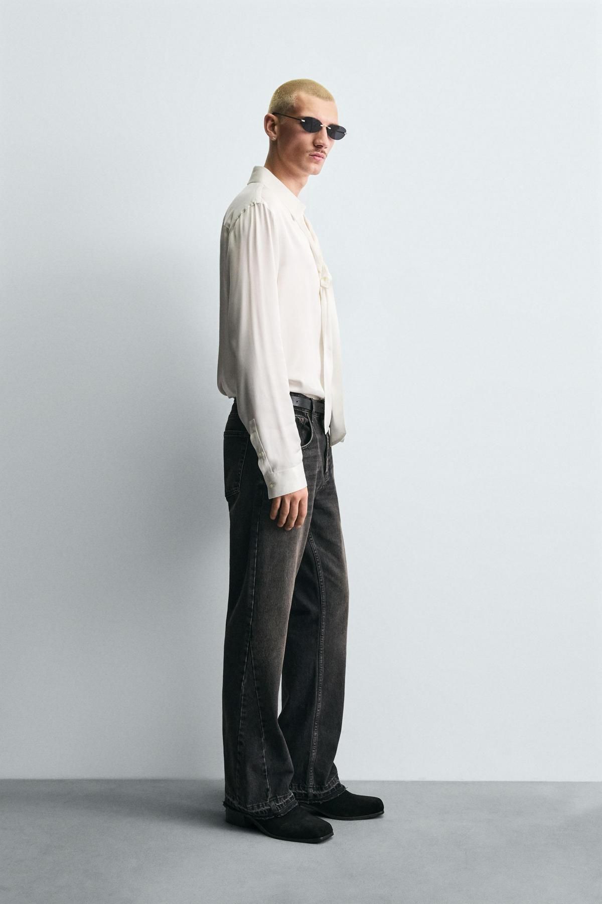 자라 테크니컬 비스코스 타이 긴팔 셔츠 9371/961 OYSTER-WHITE - 상세 이미지 5