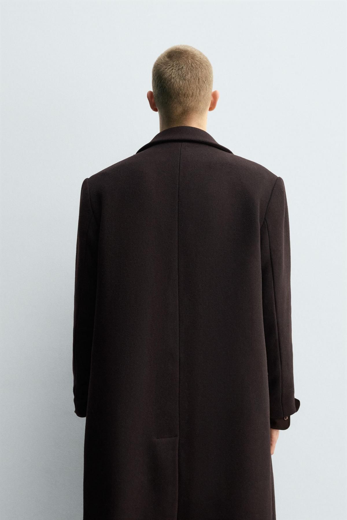 자라 울 더블브레스트 배색 라펠 코트 8281/716 DARK BROWN - 상세 이미지 4