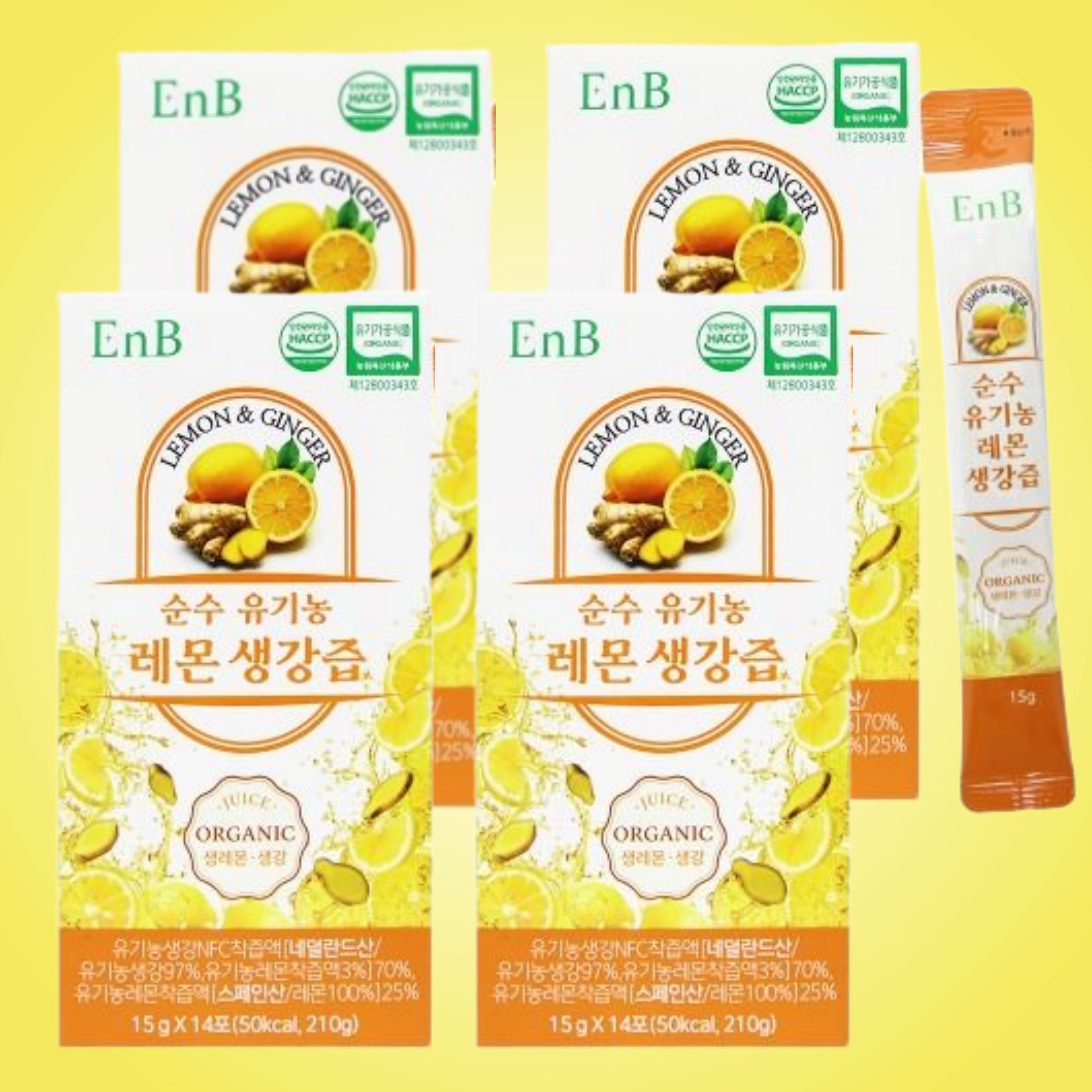 ENB 순수 유기농 레몬생강즙 생강진액 원액 스틱형 레몬주스 14포, 4개 - 상품 이미지