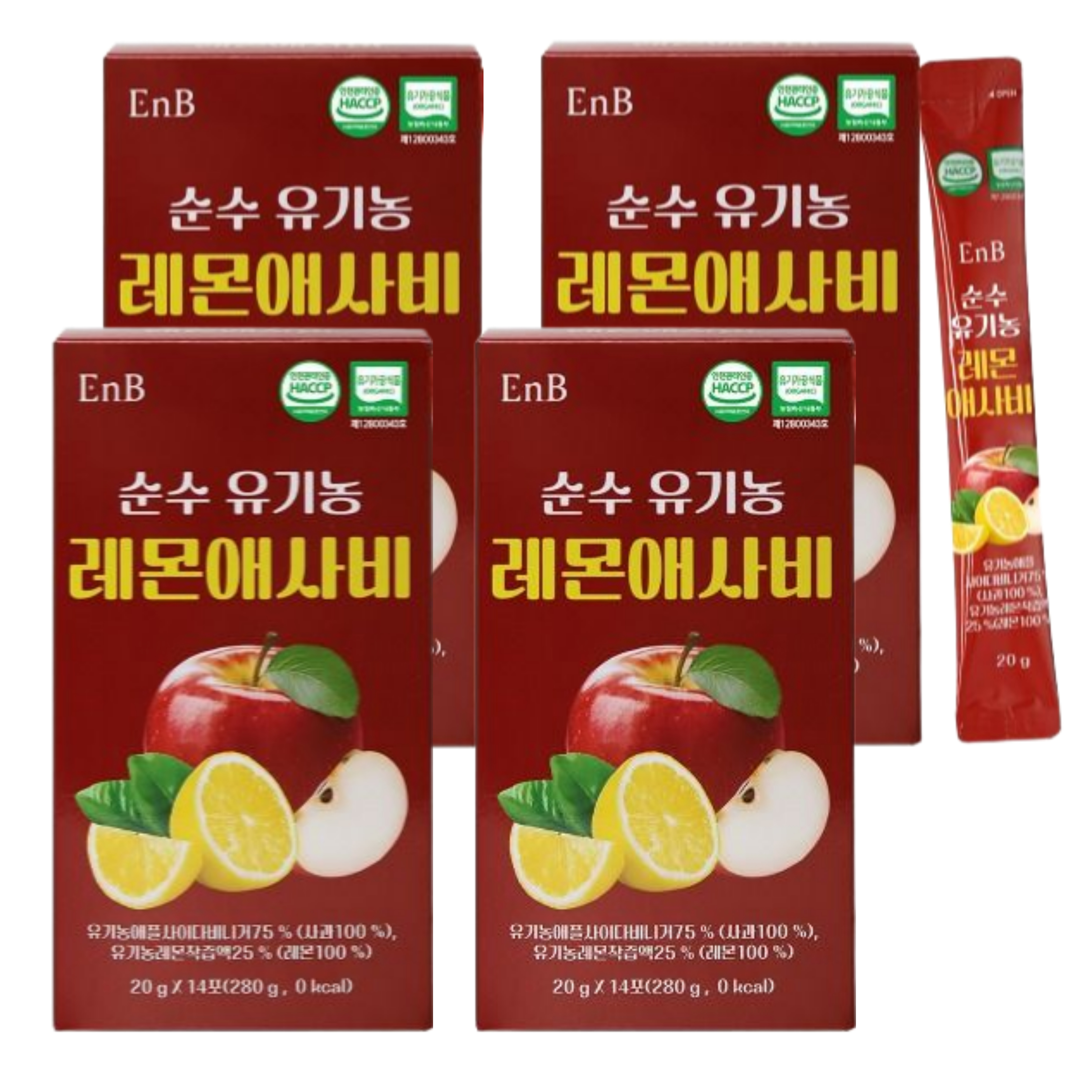 EnB 순수 유기농 레몬 애사비 스틱 발효 사과초모식초 14포, 4개 - 상품 이미지
