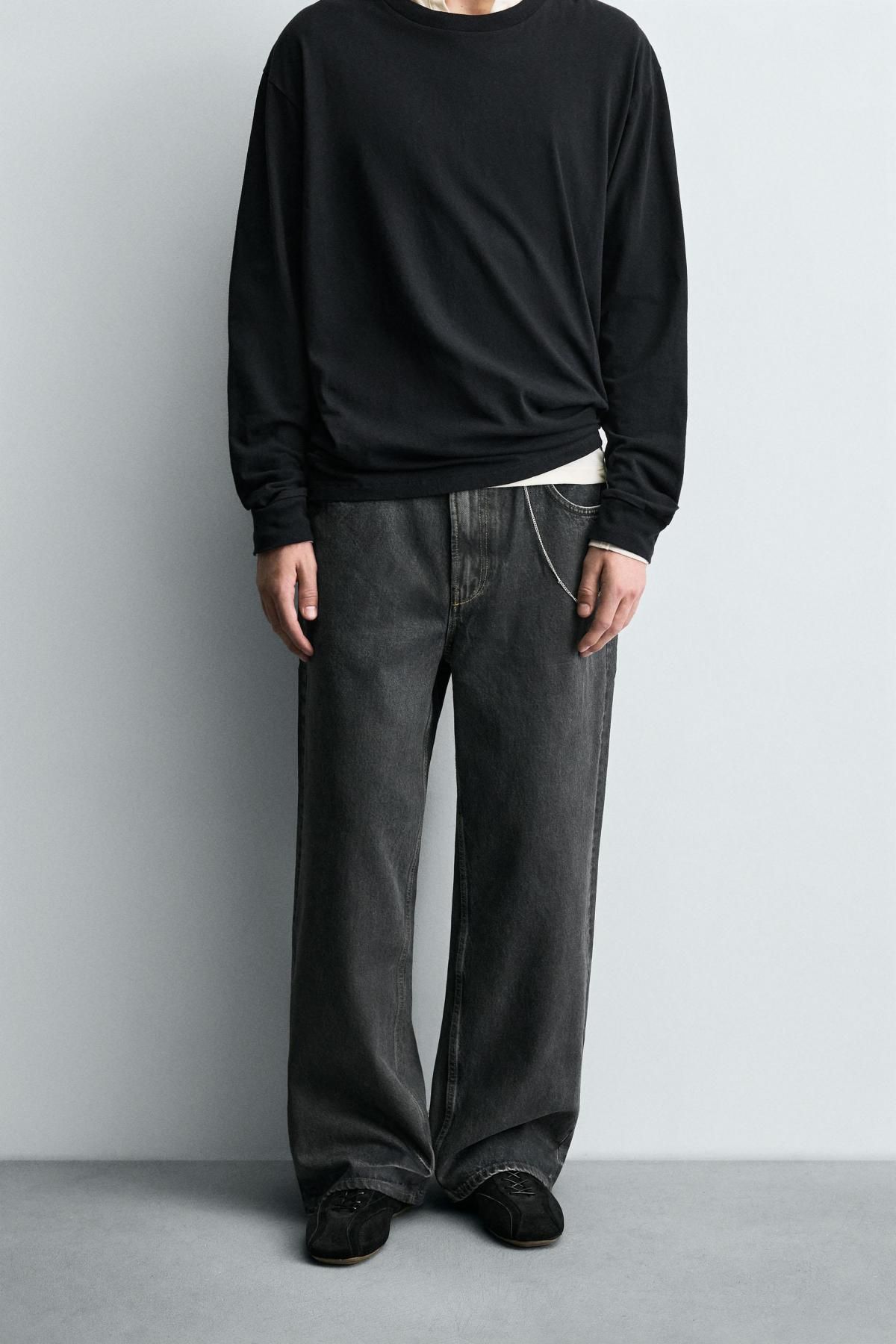 자라 왁스드 테크니컬 배기핏 데님 팬츠 9794/380 CHARCOAL - 상세 이미지 3
