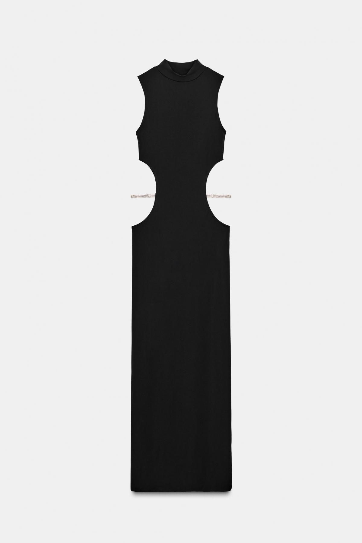 자라 컷아웃 쥬얼 슬리브리스 롱 원피스 6050/830 BLACK - 상품 이미지