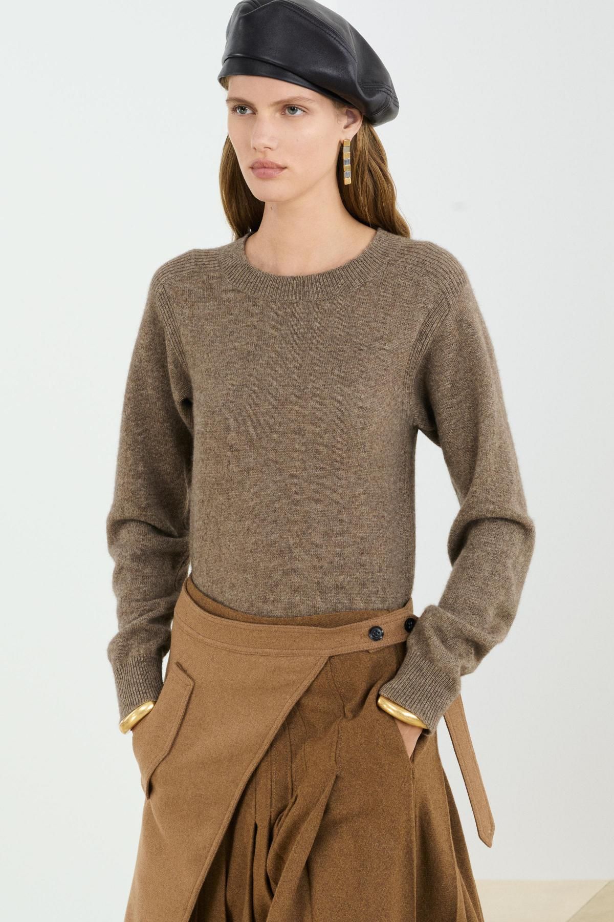 자라 프리미엄 울 혼방 라운드넥 니트 스웨터 3039/902 LIGHT BROWN - 상세 이미지 4