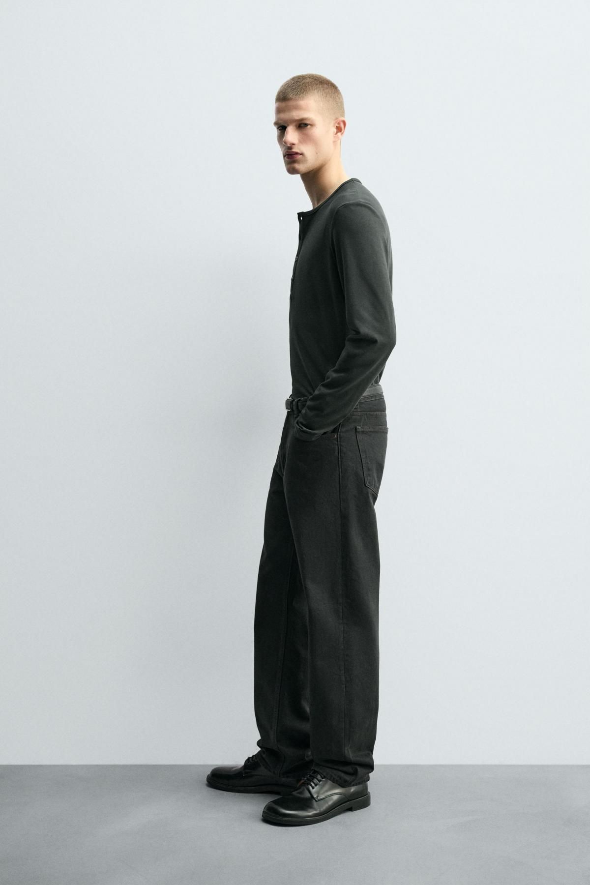 자라 릴랙스핏 헨리넥 긴팔 티셔츠 4087/396 DARK GREY - 상세 이미지 5
