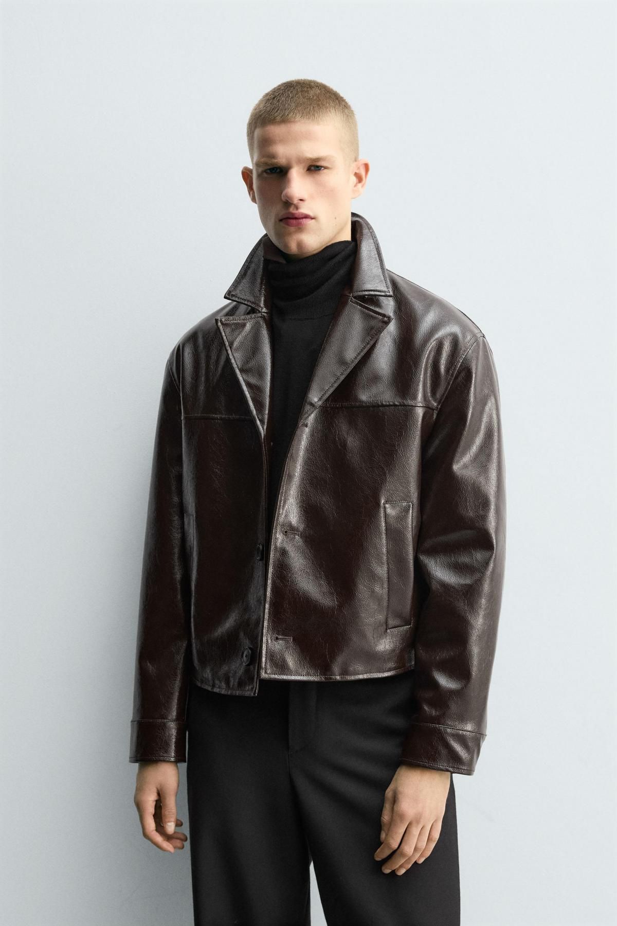 자라 크롭 레더 이펙트 테크니컬 재킷 3548/750 DARK BROWN - 상세 이미지 3