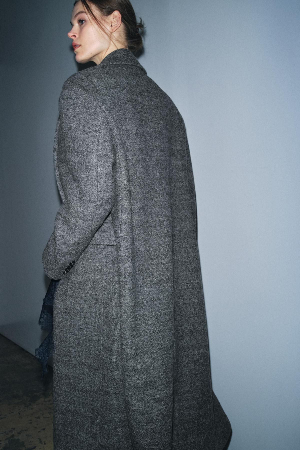 자라 체크 오버사이즈 울 더블코트 9662/727 MID-GREY - 상세 이미지 4