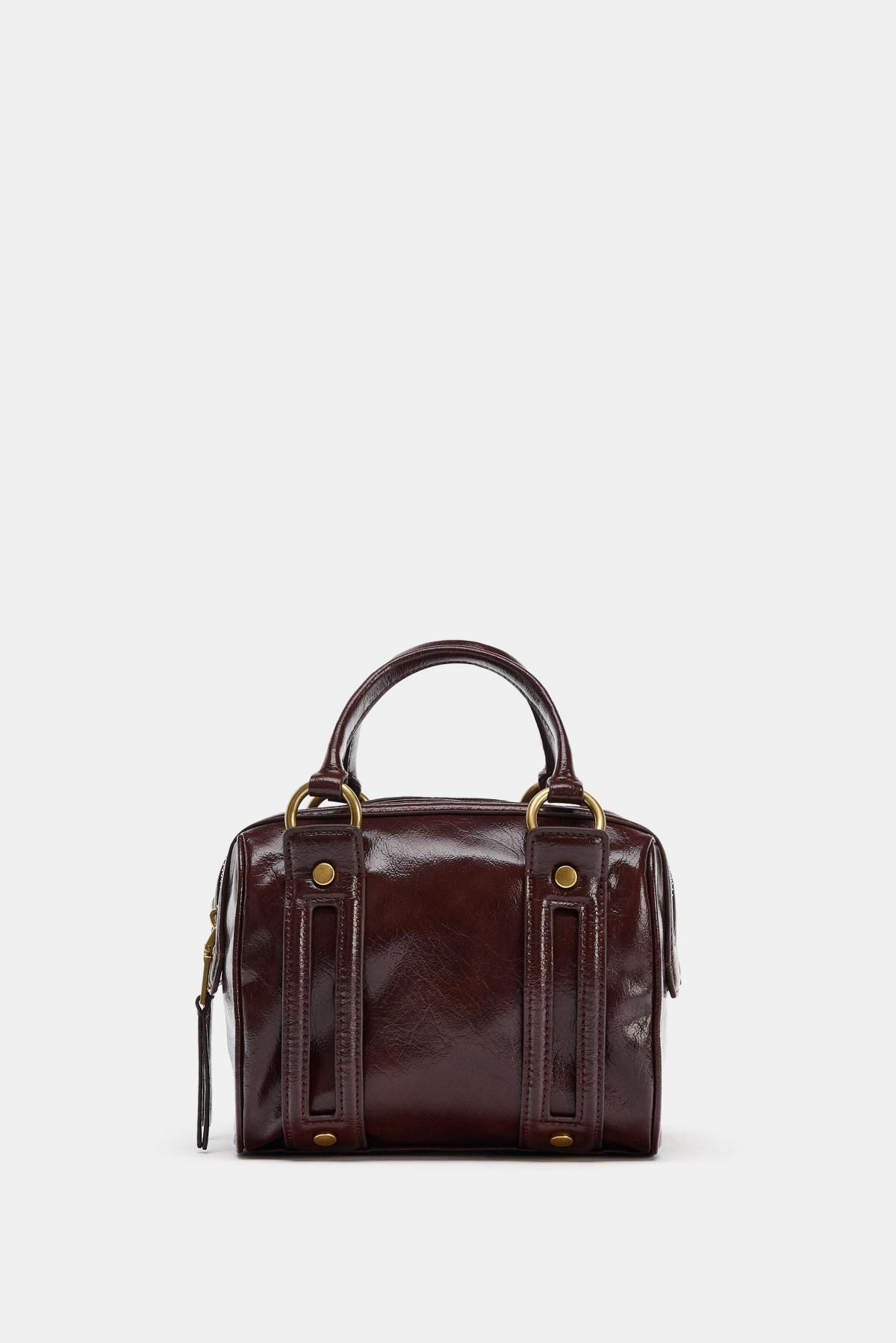 자라 클래식 메탈릭 디테일 미니 토트백 6721/610 BURGUNDY RED - 메인 이미지
