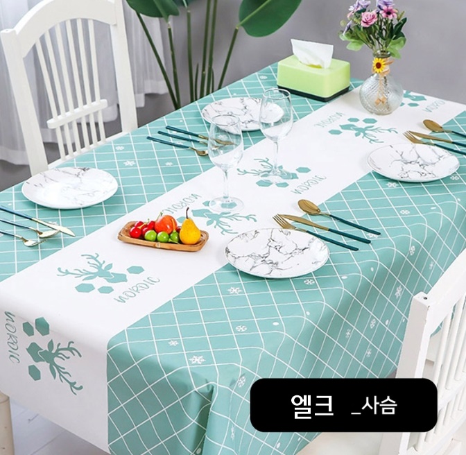 방수식탁보 2인 테이블보 책상 감성 캠핑 주방 원형 사각 엘크_그린, 137 x 90 cm - 상세 이미지 3