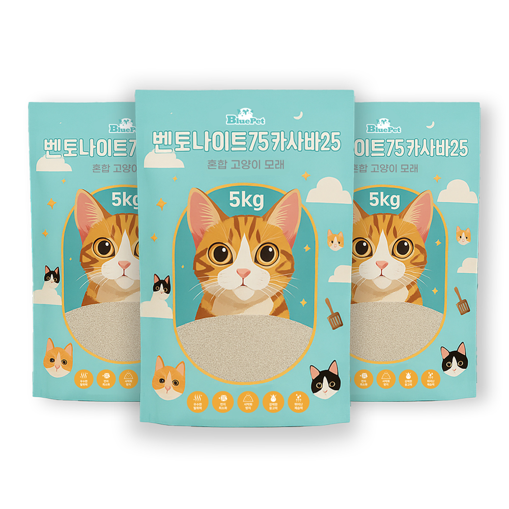 블루펫 벤토나이트75 카사바25 혼합 고양이모래 15kg, 1개