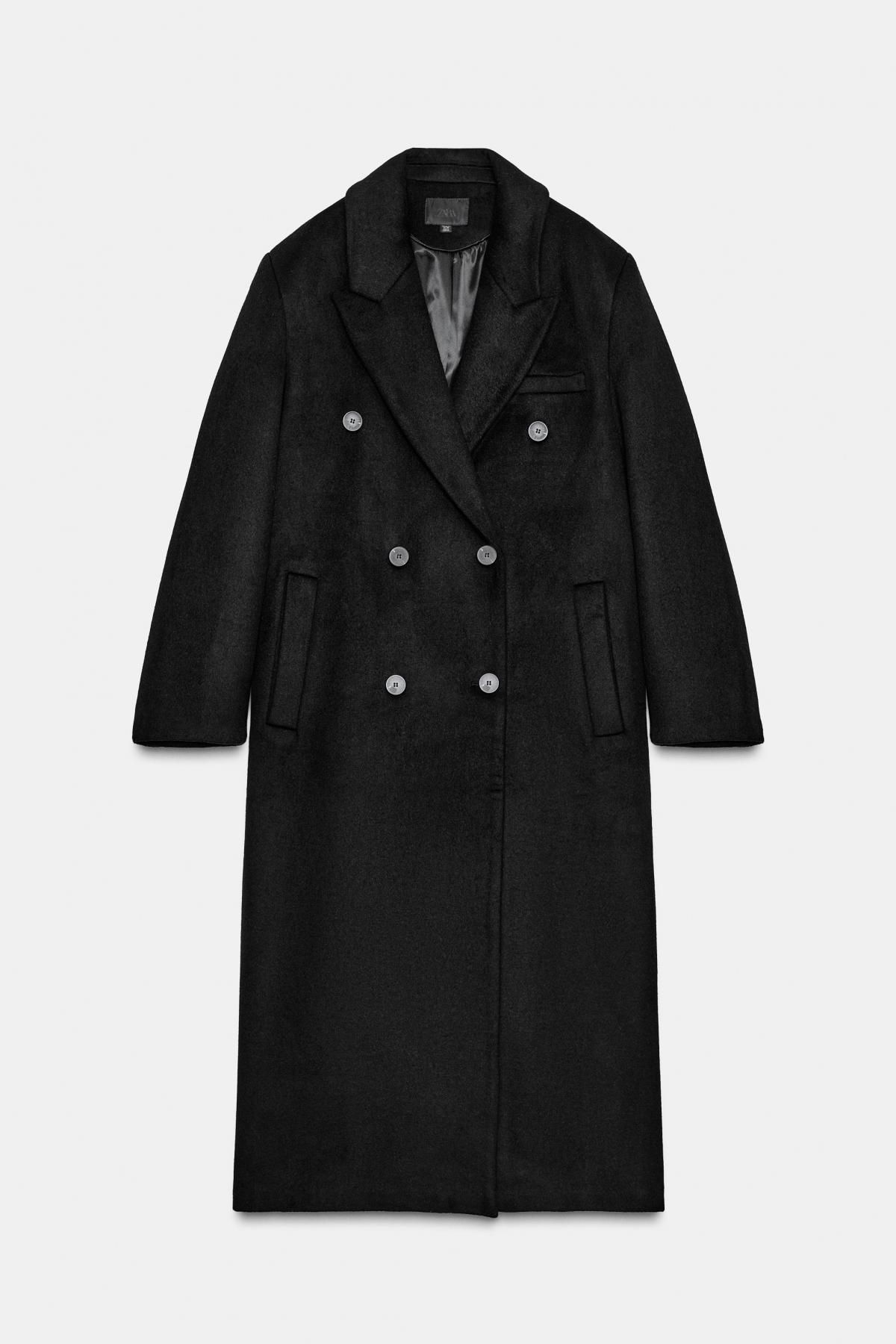 자라 울 블렌드 롱 더블 코트 블랙 1255/708 BLACK - 상품 이미지