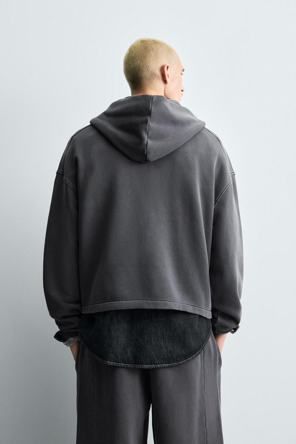 자라 워싱 스트리트 패치 후드 집업 4393/322 ANTHRACITE GREY - 상세 이미지 4