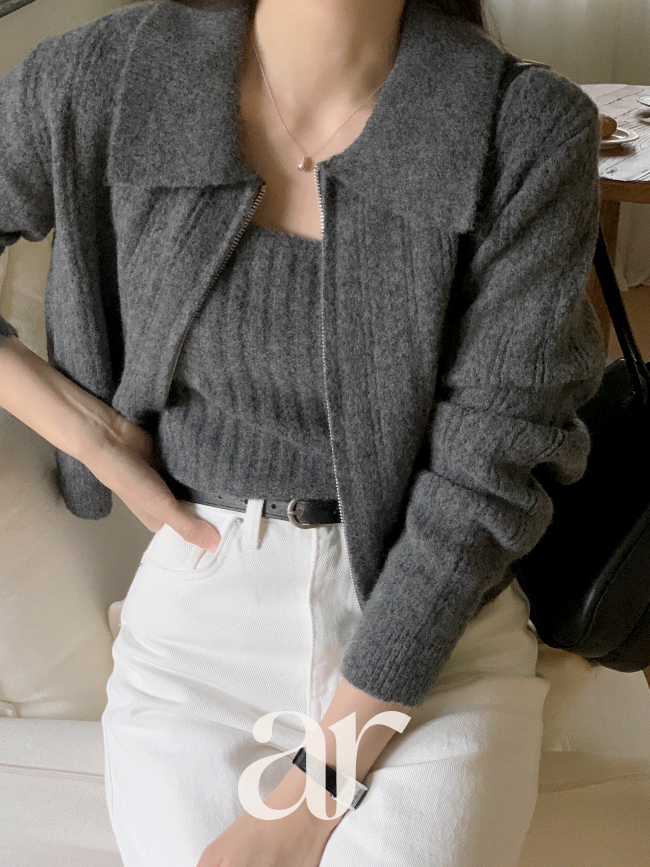 (울함유나시+집업세트) 골지 슬리브리스 투웨이 카라 집업 세트 st2752 상세 이미지 3