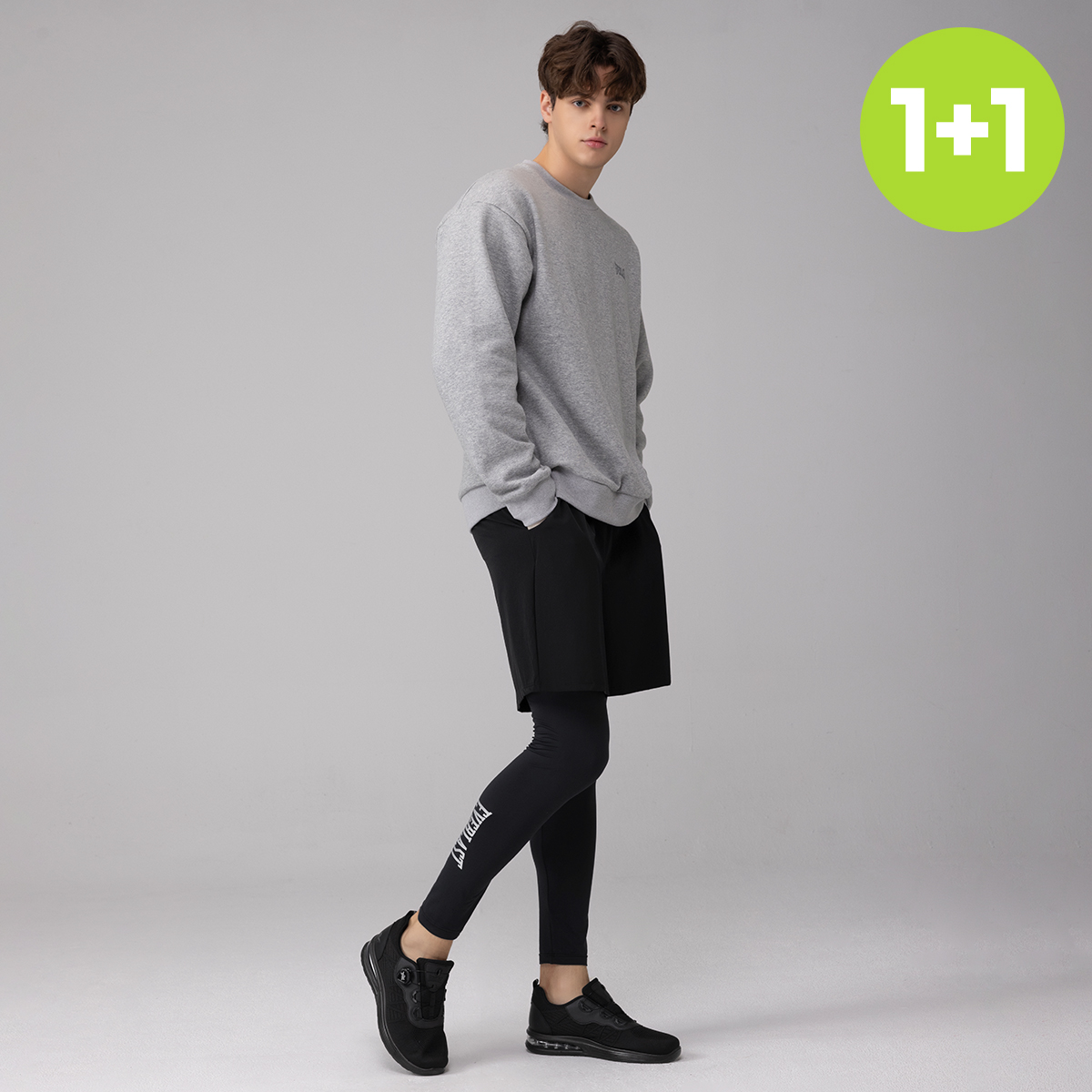 에버라스트 1+1 남자 기모 반바지 레깅스 일체형 빅로고 - 상품 이미지