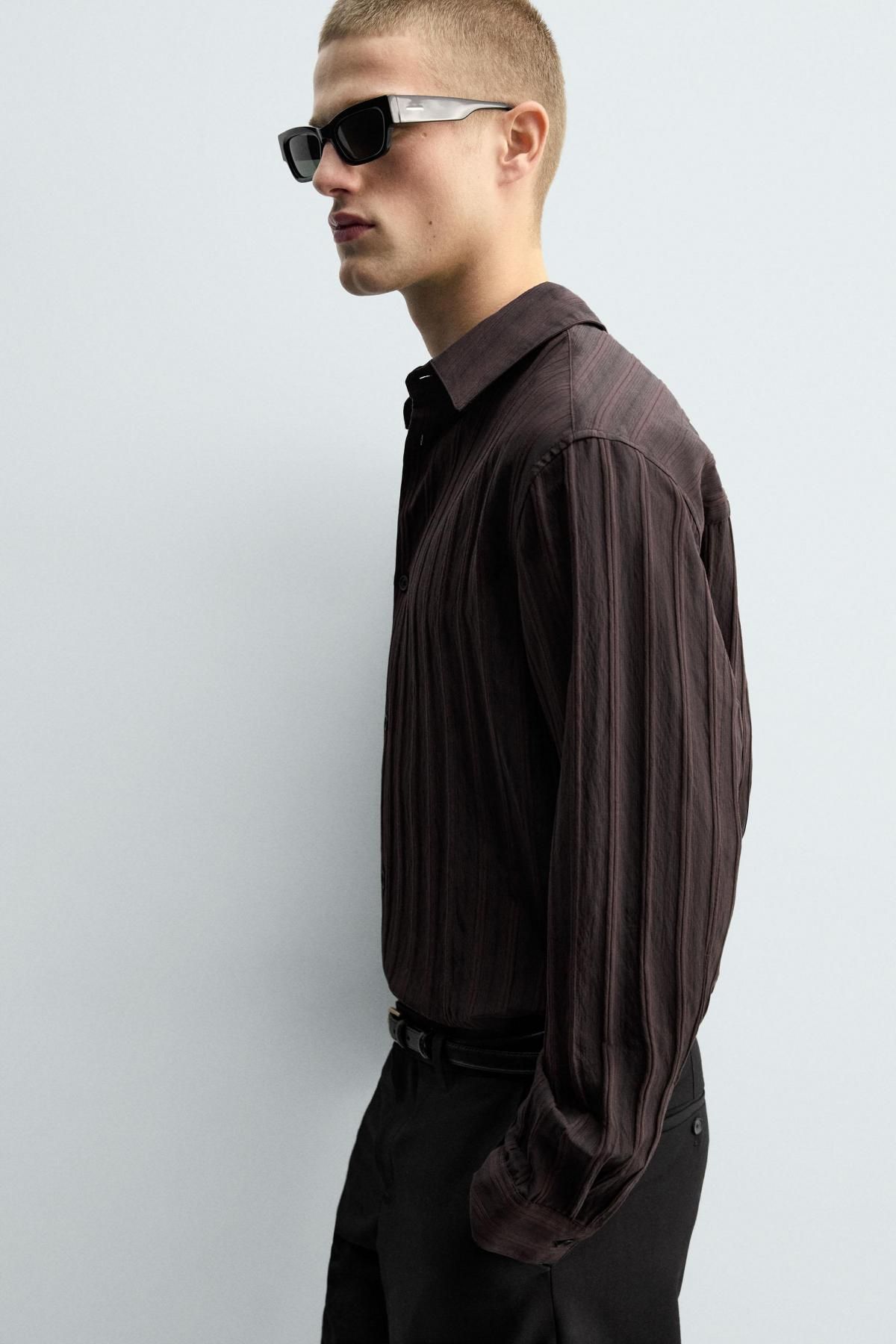 자라 스트라이프 자카드 릴렉스핏 긴팔 셔츠 1034/981 BROWN 이미지 8