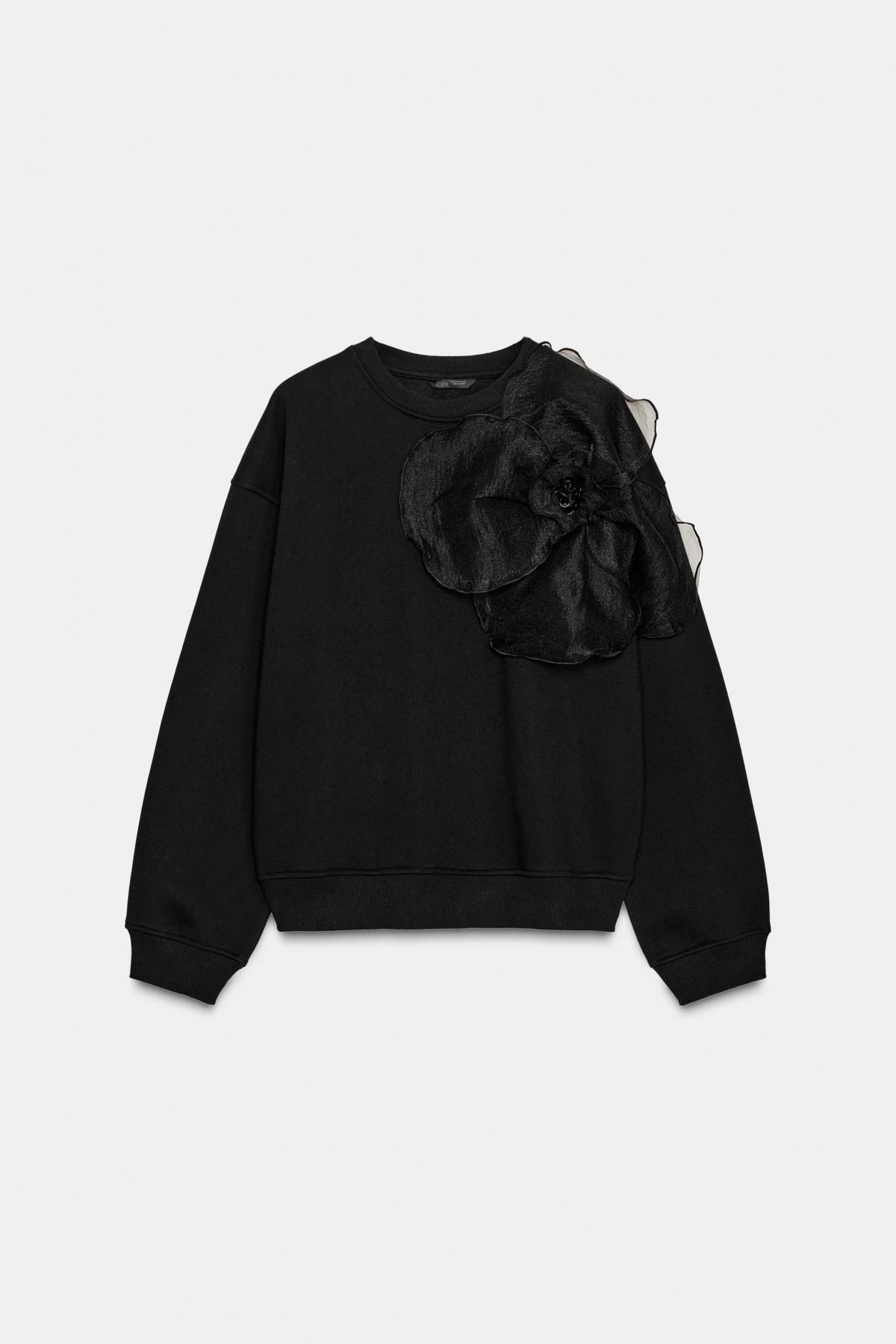 자라 오간자 플라워 블랙 스웨트셔츠 1131/865 BLACK - 상품 이미지