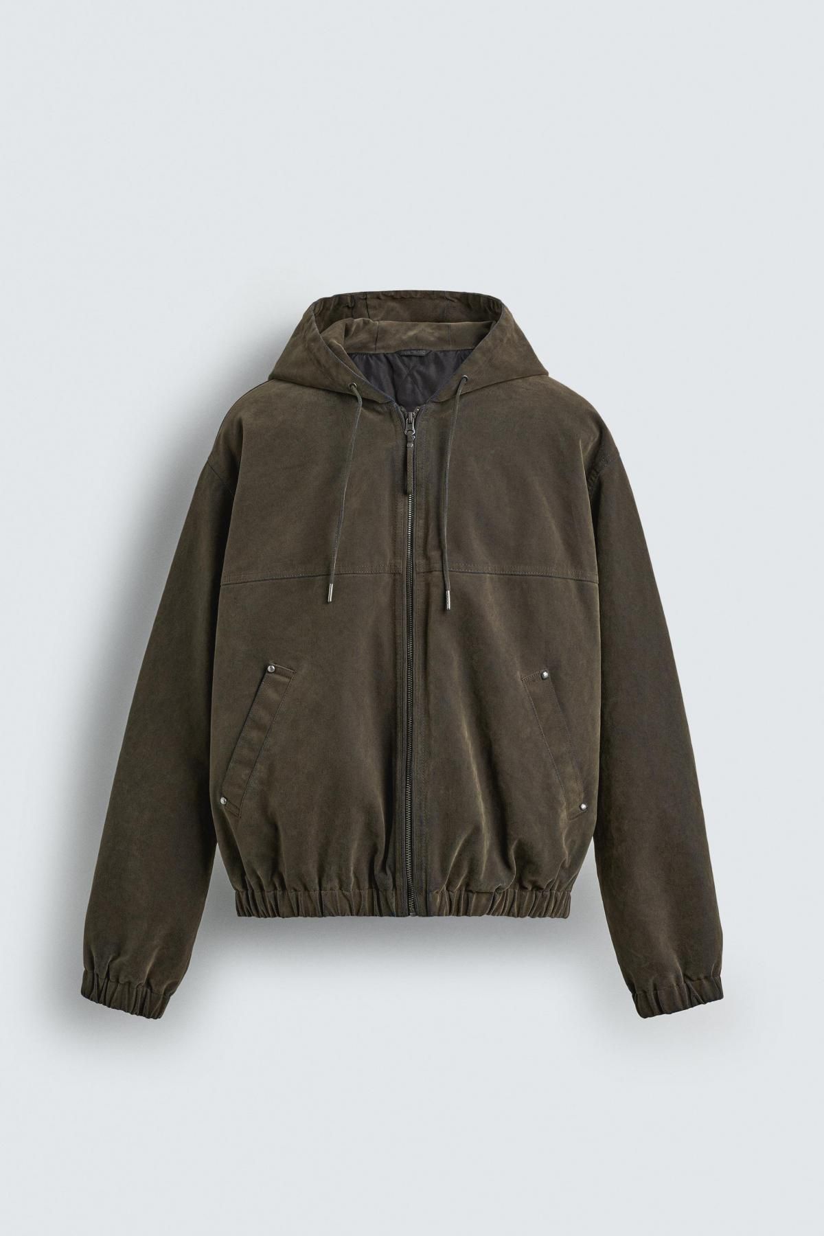 자라 벨벳 패딩 후드 집업 재킷 8281/440 KHAKI - 상품 이미지