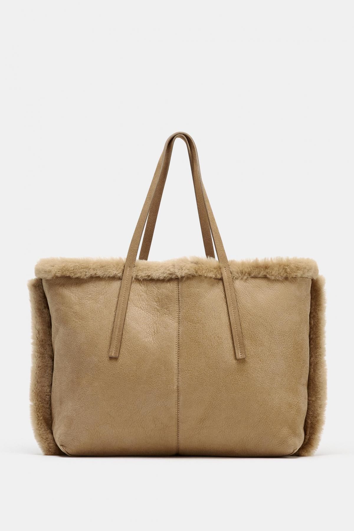 자라 리버서블 퍼 레더 쇼퍼백 6061/610 SAND/BROWN - 상품 이미지