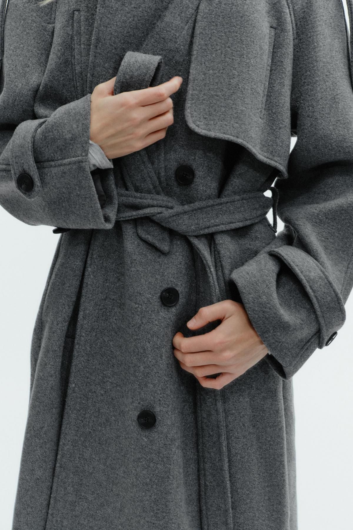 자라 더블브레스트 벨트 롱 코트 1255/892 GREY MARL - 상세 이미지 5