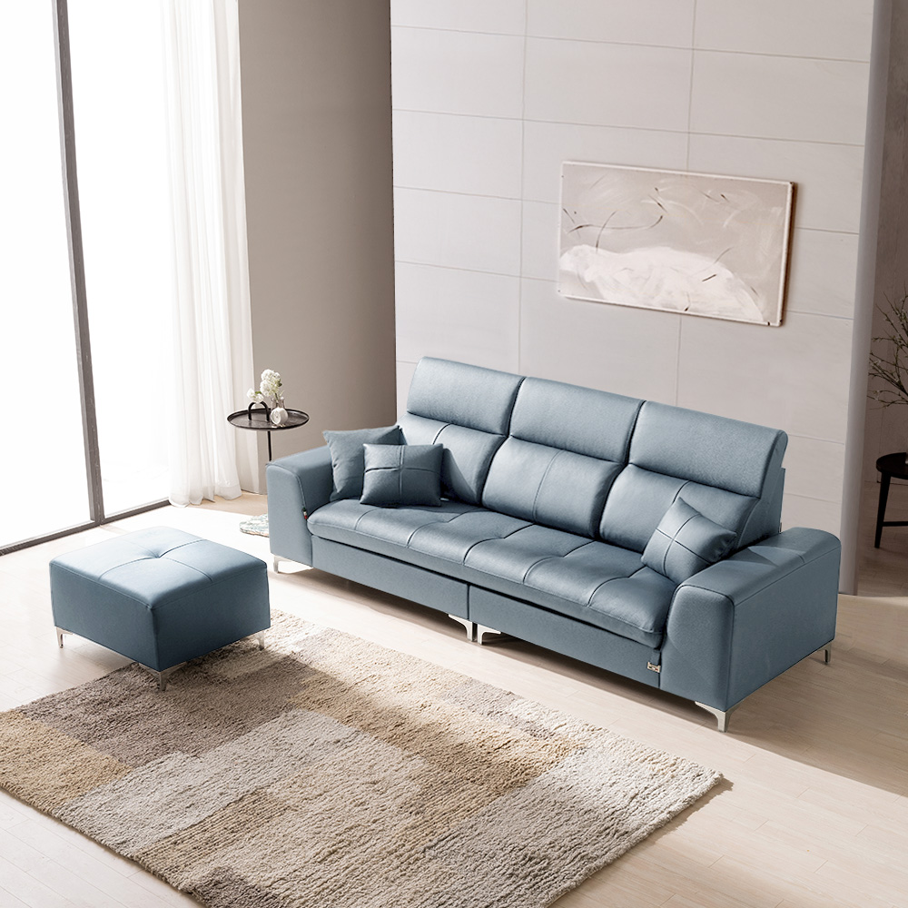 보루네오 베로나 이태리 통가죽 천연면피 소가죽 소파 3.5인용+스툴