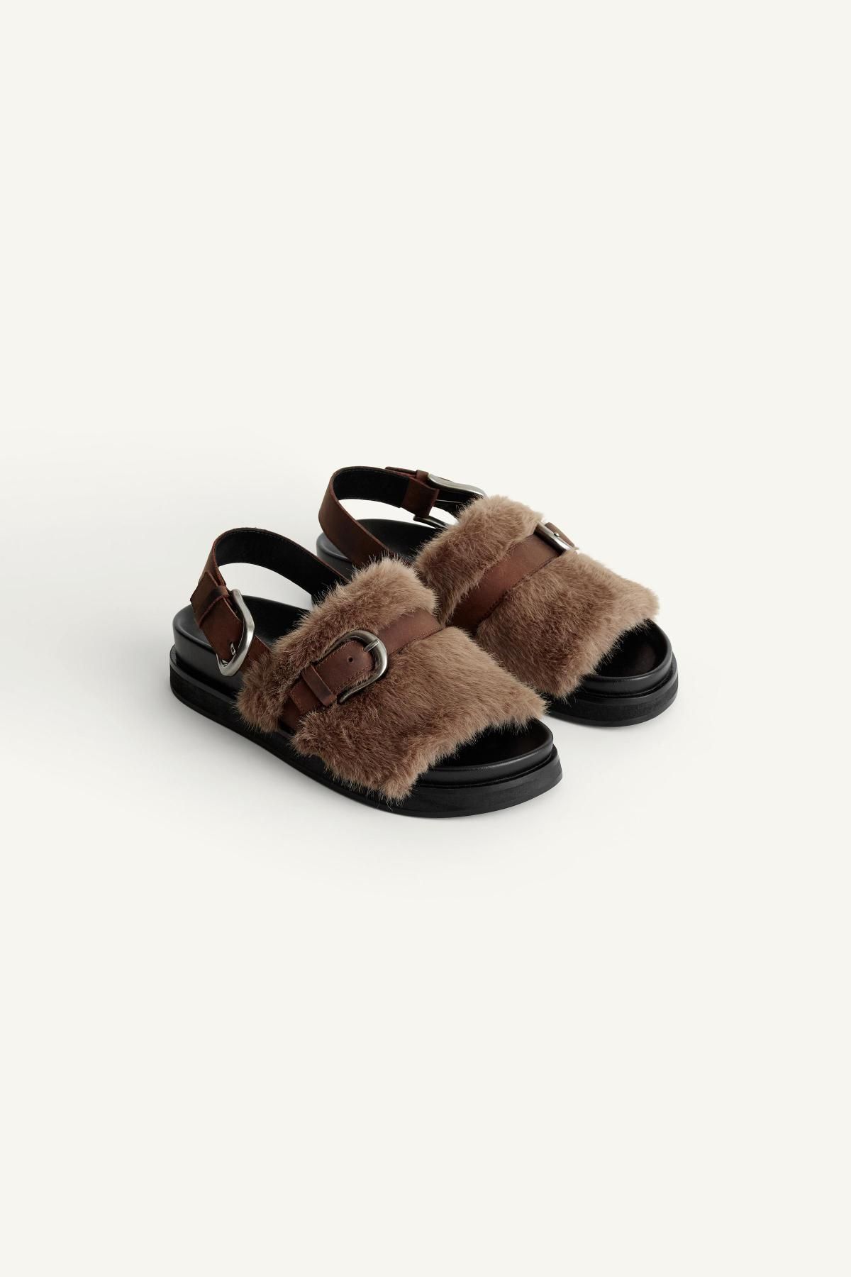 자라 트렌디 퍼 스트랩 샌들 4610/610 BROWN - 상세 이미지 5
