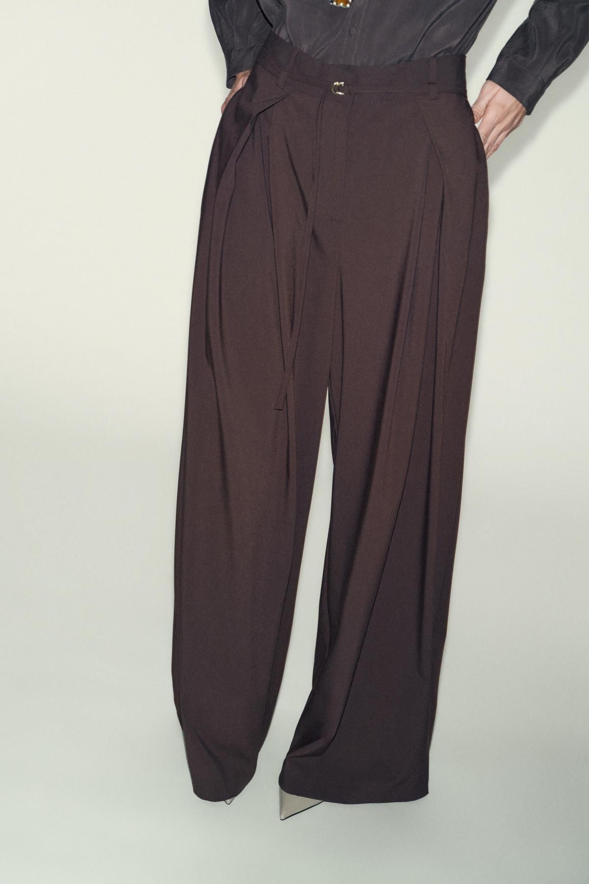 자라 하이웨이스트 테일러드 벨트 와이드 팬츠 2007/686 BROWN - 메인 이미지