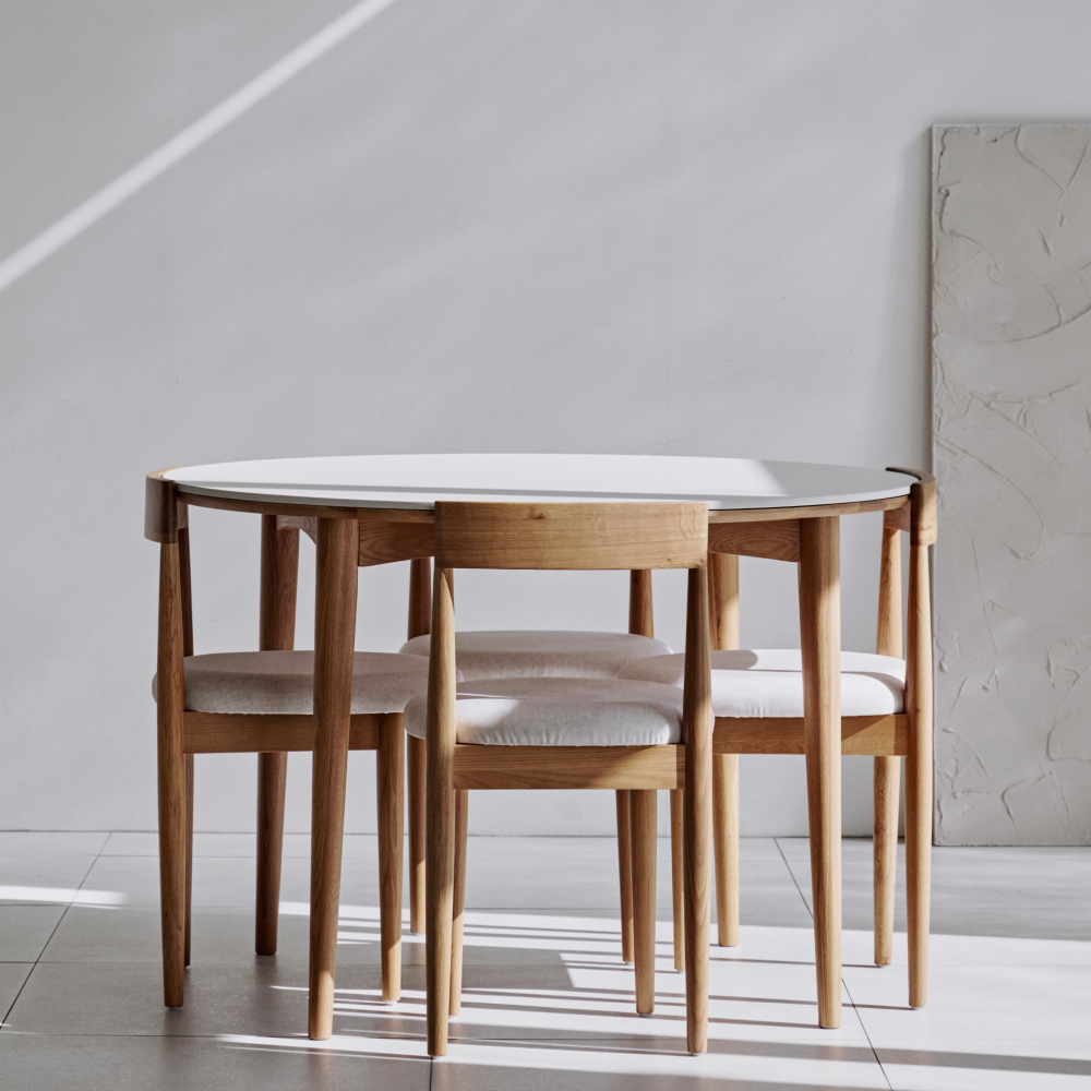 라프 플랫 오크 원목테이블 세라믹 원형테이블 4인용 식탁 단품/세트 1100